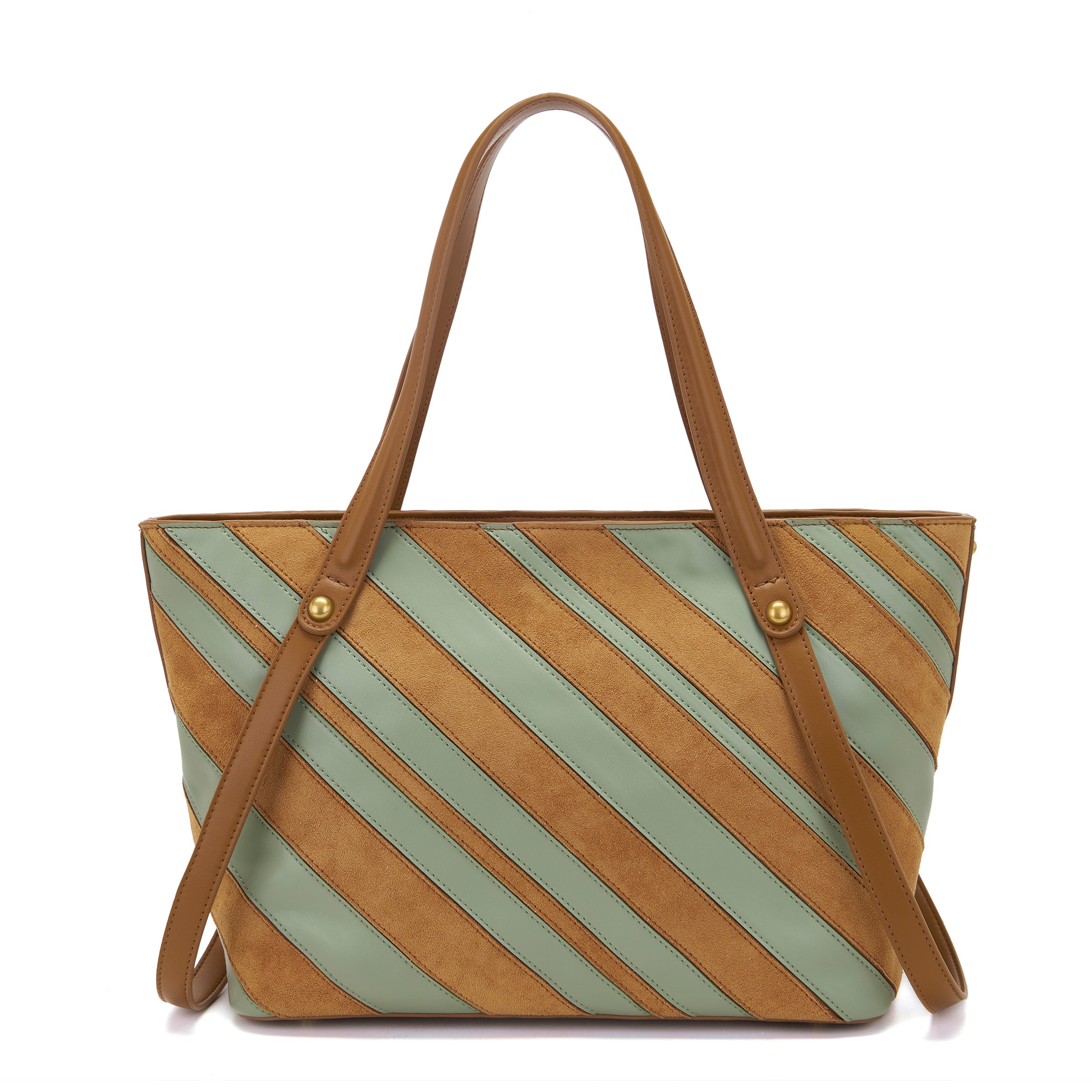 La Carrie Stripes sac cabas pu daim multi sage 41x12x25