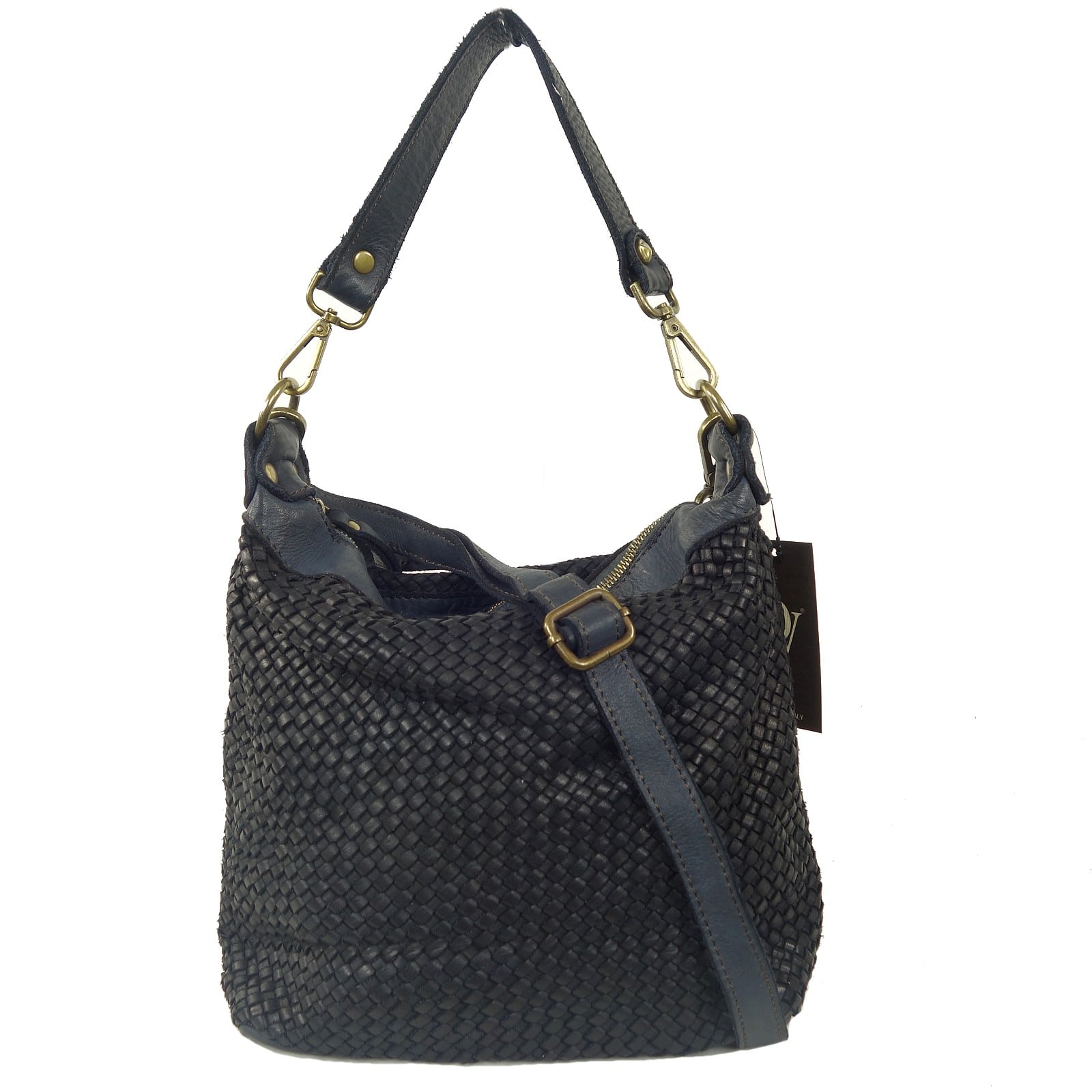Collection Esprit Cuir Sac Besace Marleen besace cuir tressé noir