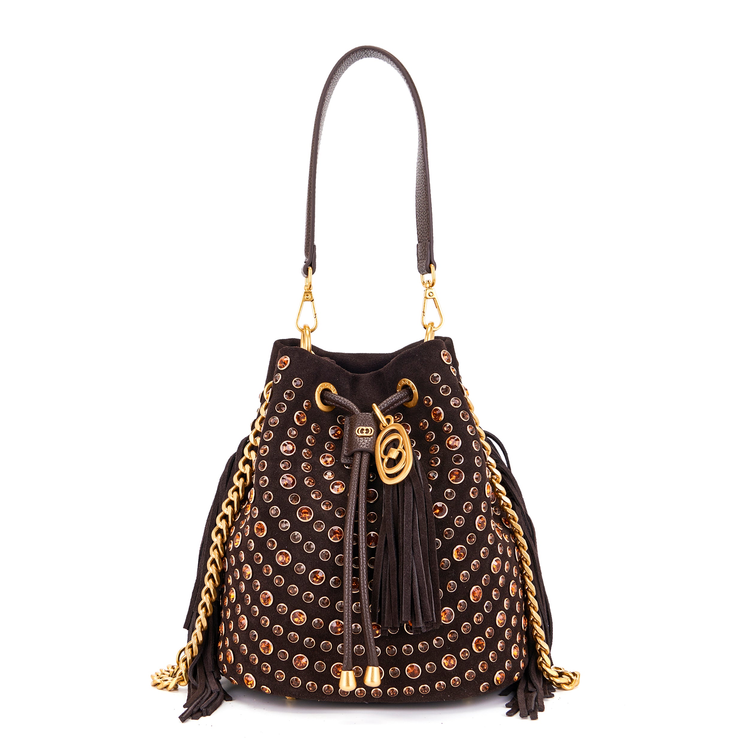 La Carrie Andromeda sac seau cuir vert 26x19x28 strass
