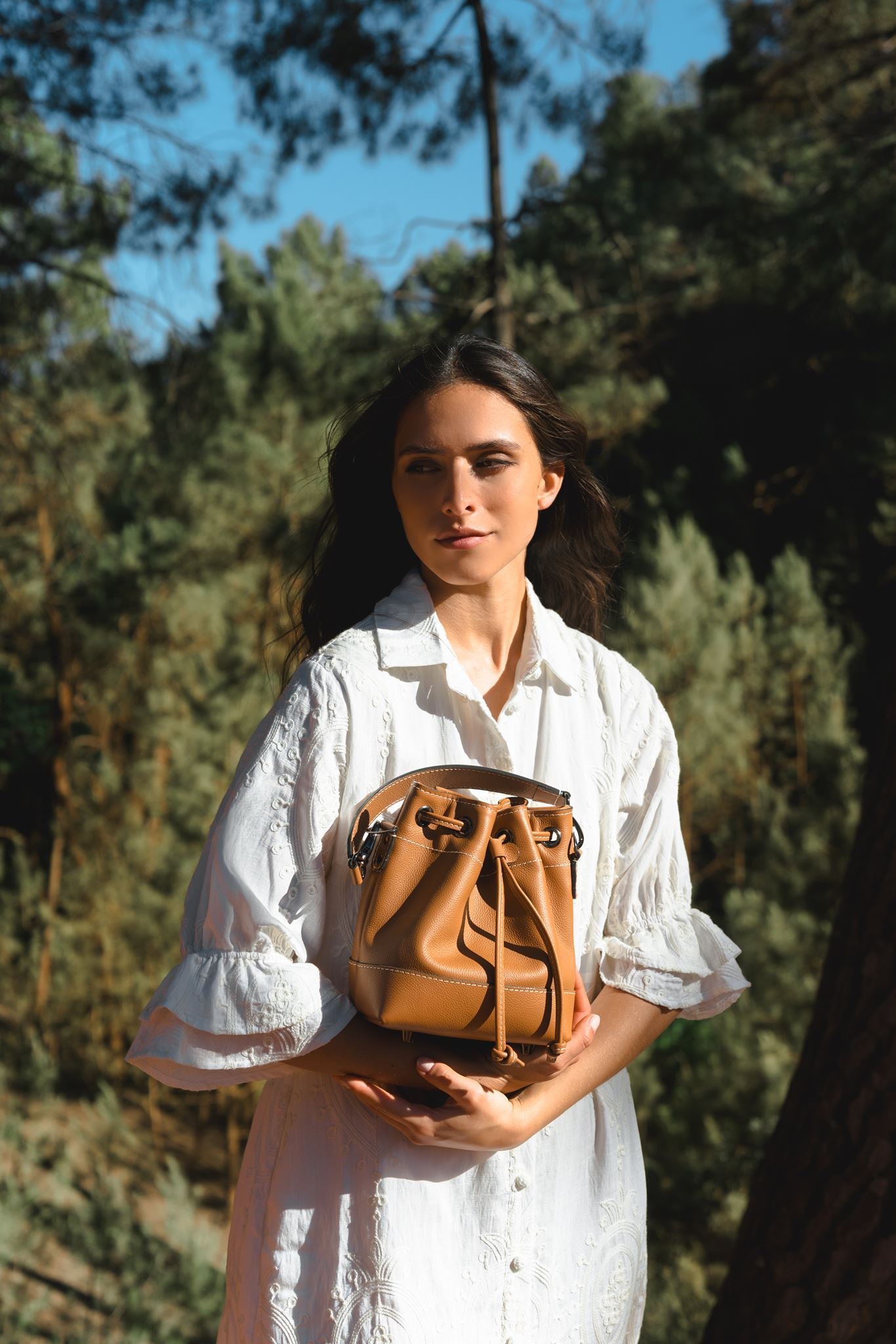 Nodie's Tommy sac seau cuir camel grainé