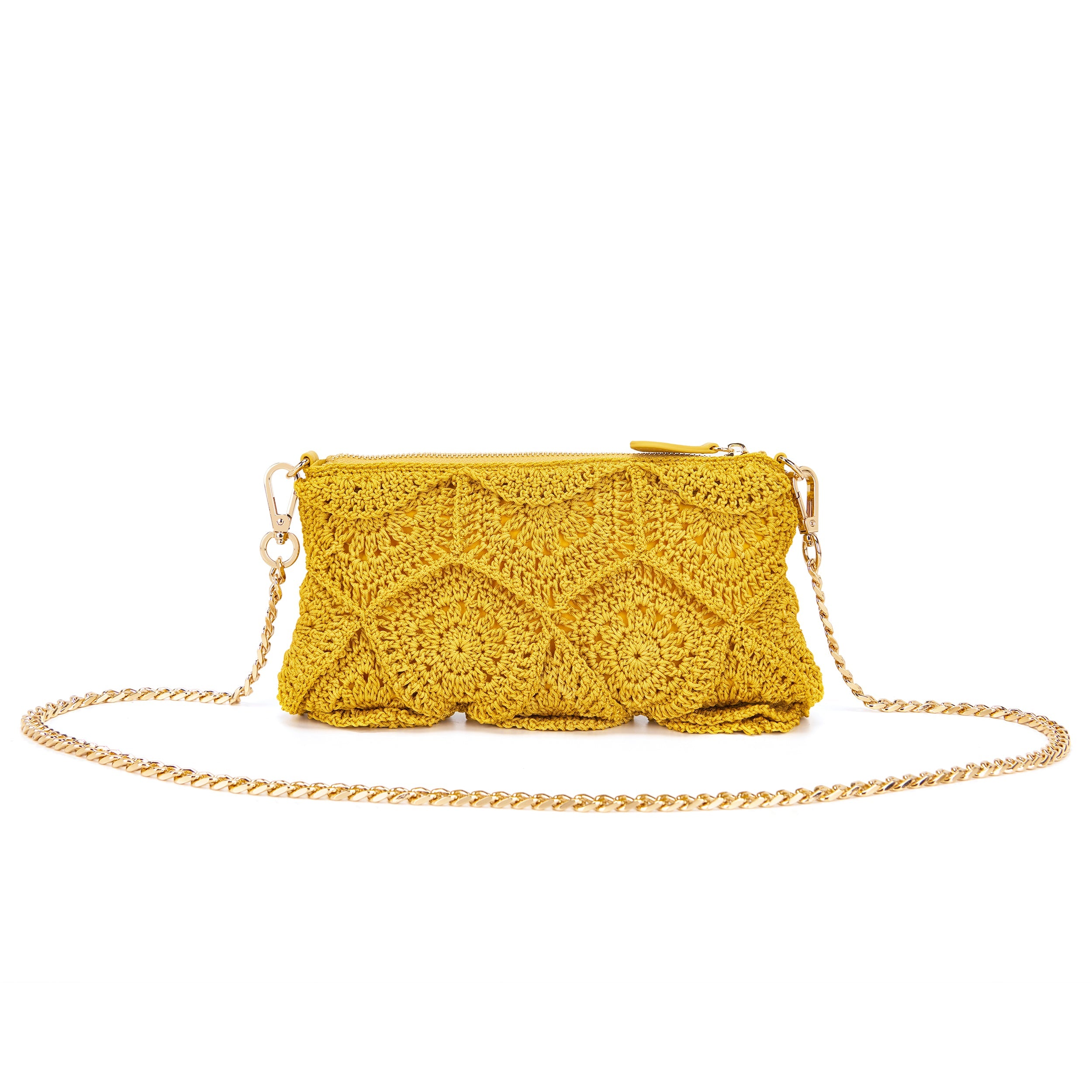 La Carrie Bag Cross Road pochette jaune 24x13cm crochet