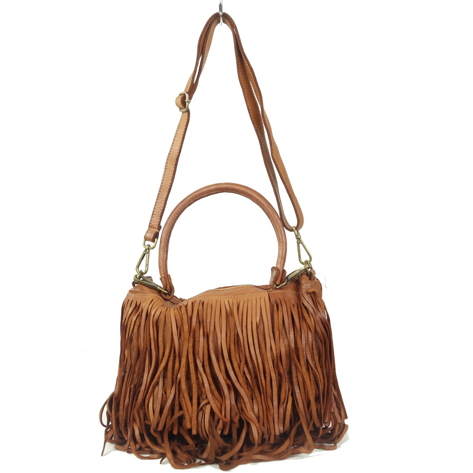 Esprit Cuir Pia sac bandoulière franges cuir camel