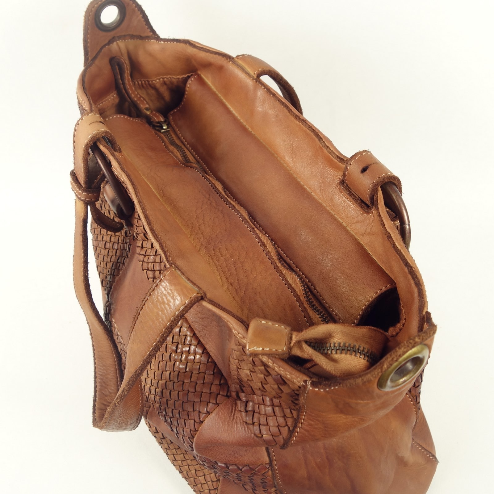 Collection Esprit Cuir BETINA sac à main cuir marron A4 bohème