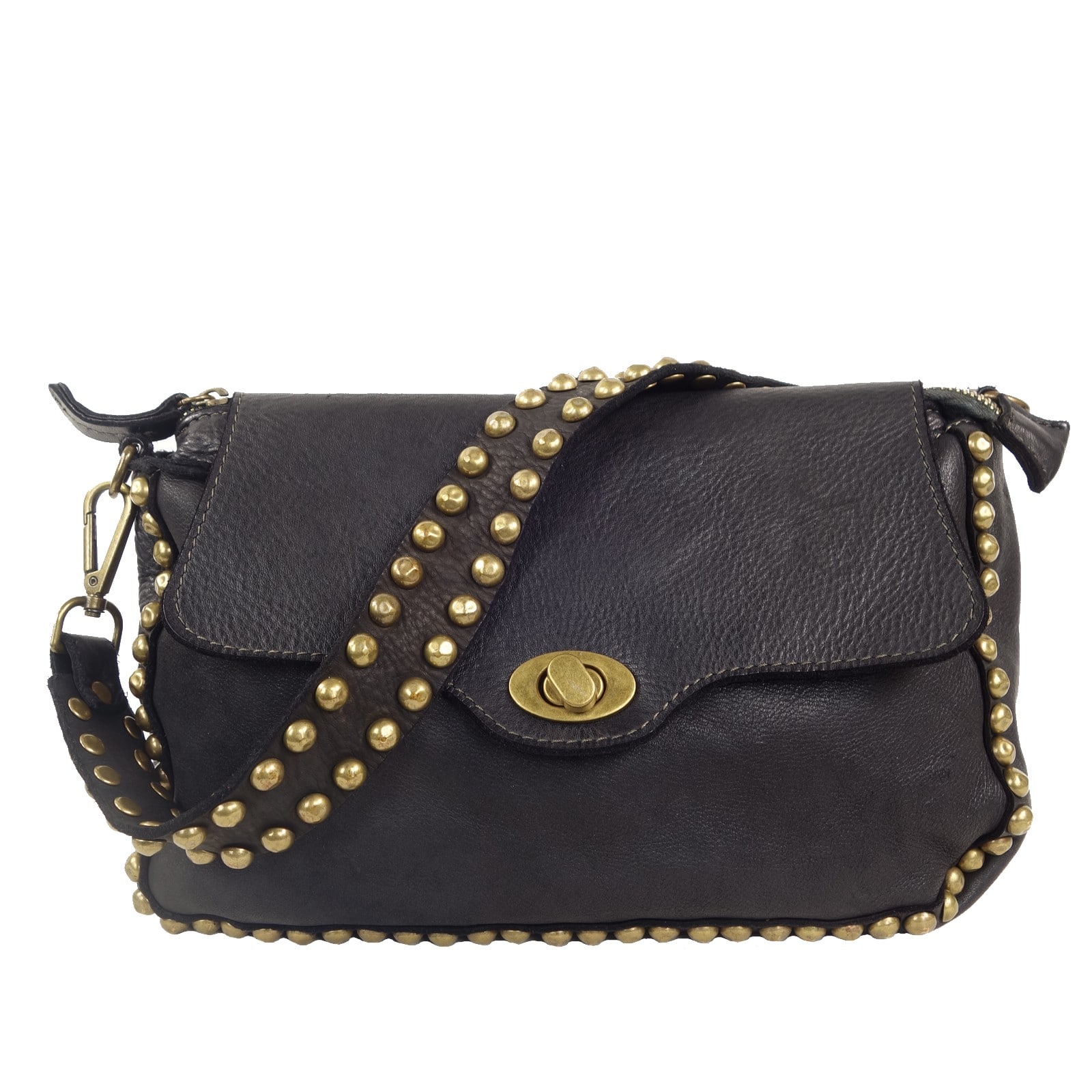 Collection Esprit Cuir MARIETTE pochette cuir noir clouté femme