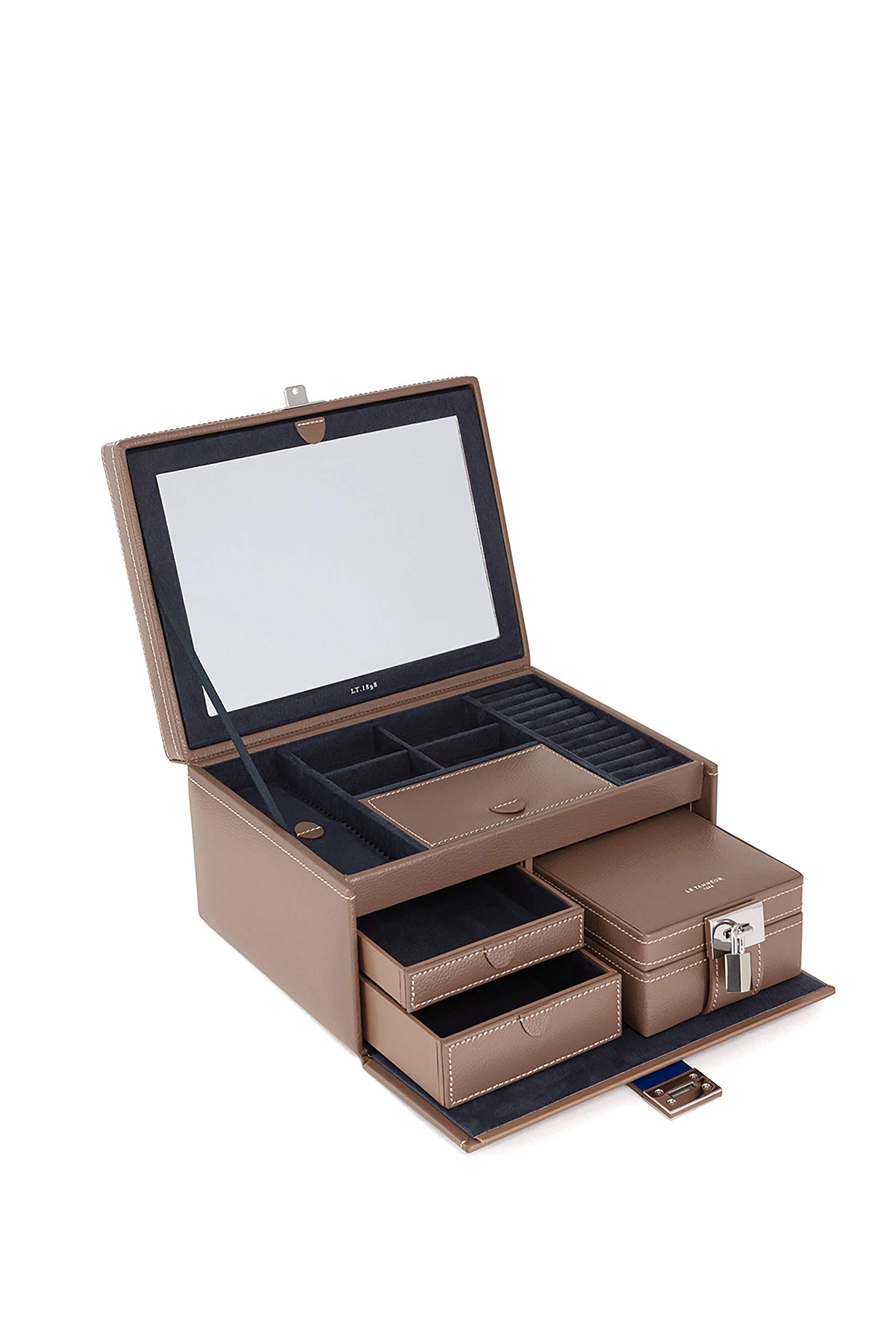 Le Tanneur Luggage boîte à bijoux cuir miroir cadenas voyage