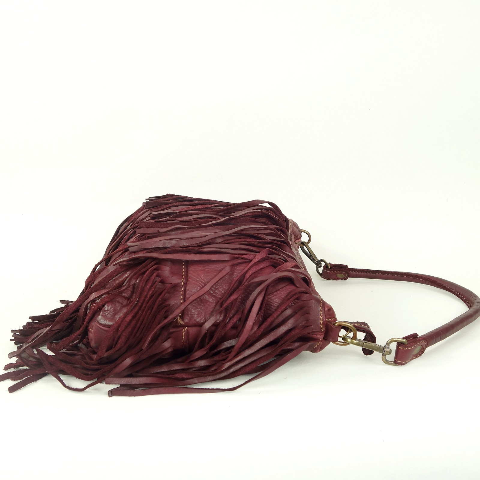Collection Esprit Cuir PIA sac franges cuir bordeaux