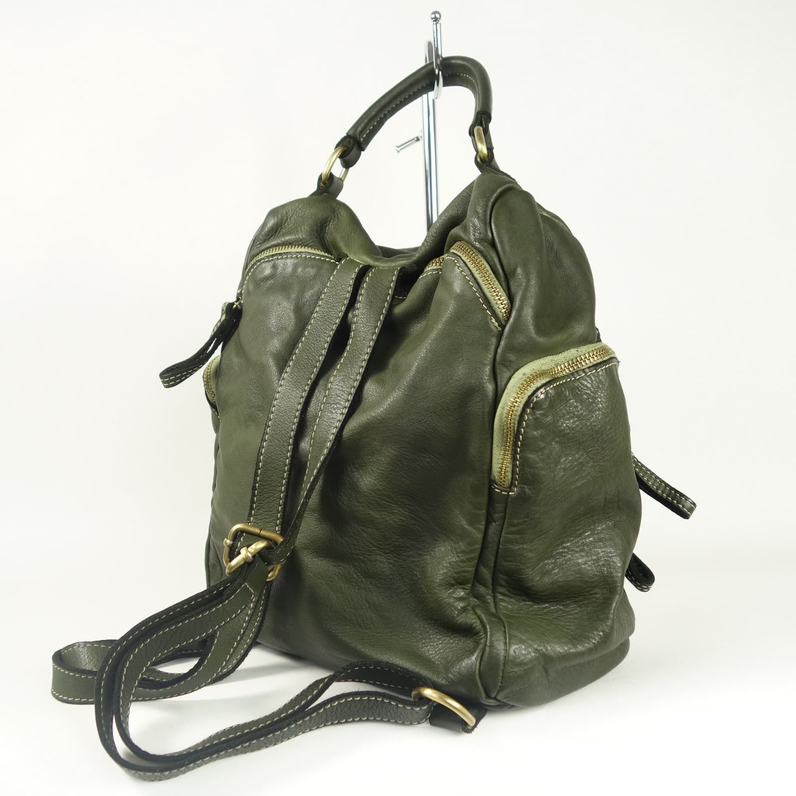 Collection Esprit Cuir Sac à dos MILO sac à dos cuir vert convertible
