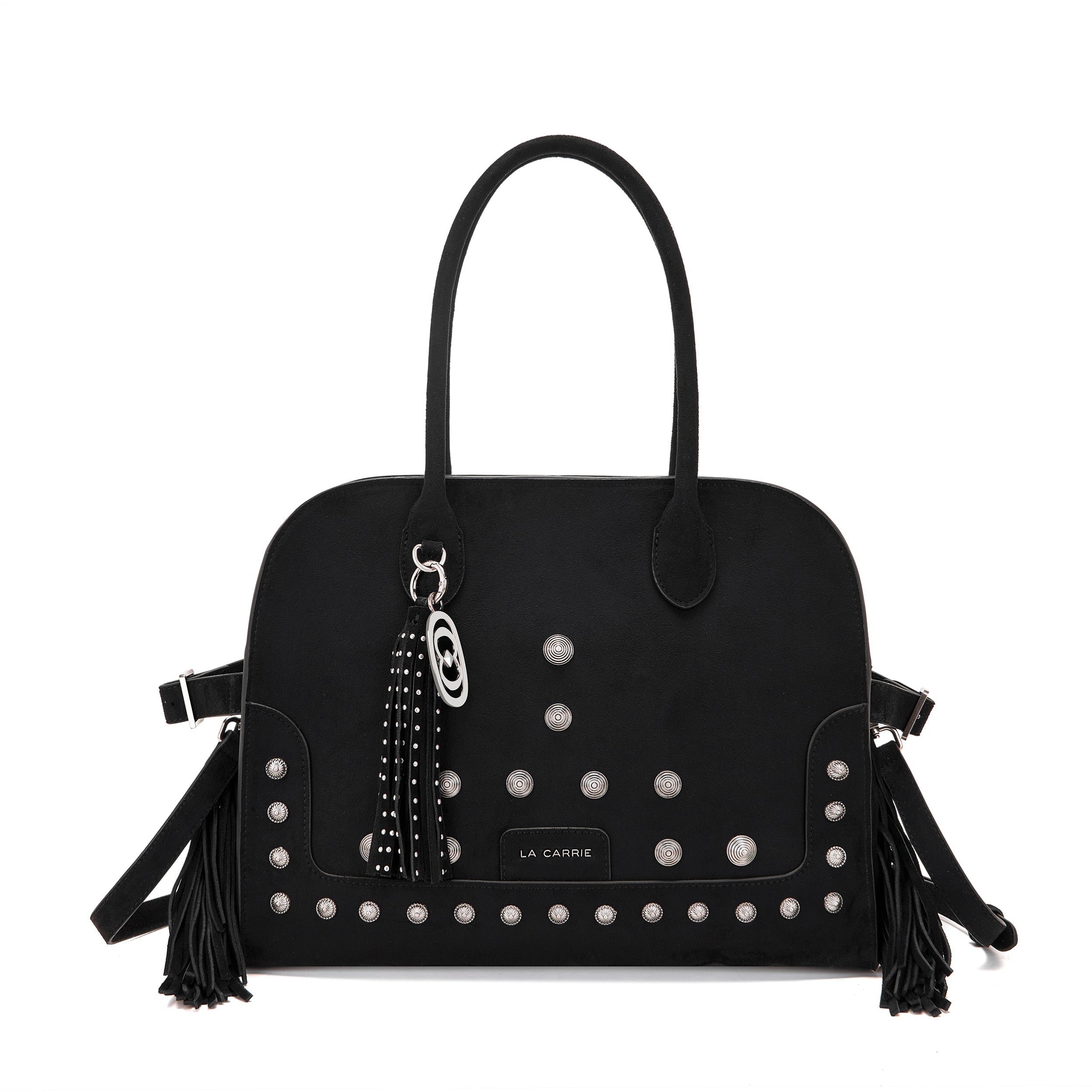 La Carrie Aztec sac shopping suède noir 35x16x29 cm clous