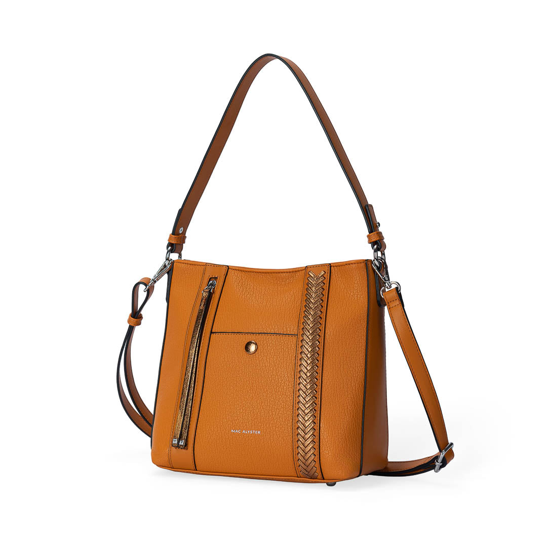 MAC ALYSTER CONTRASTE sac épaule cognac grainé 25,5 cm