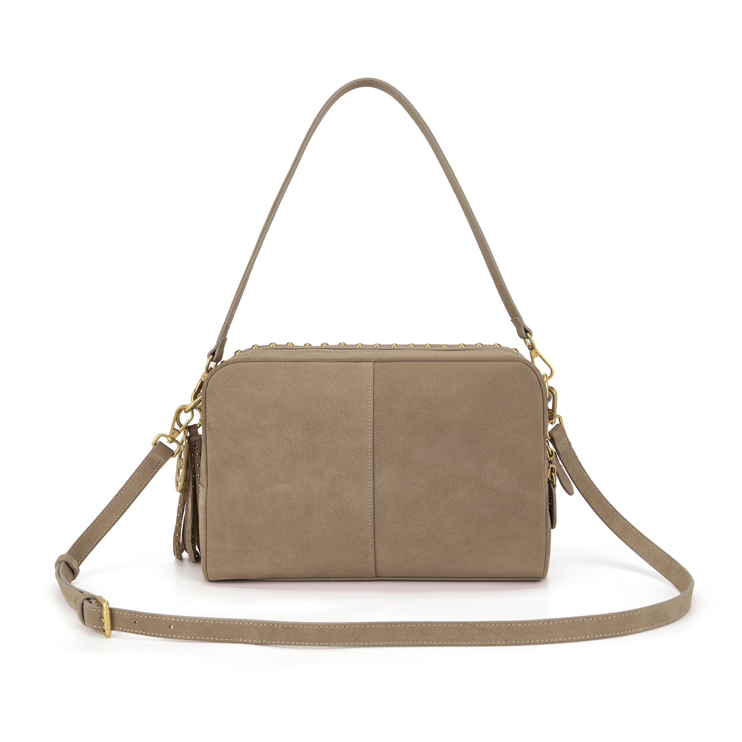 La Carrie Apallosa sac épaule taupe 31 cm suède franges