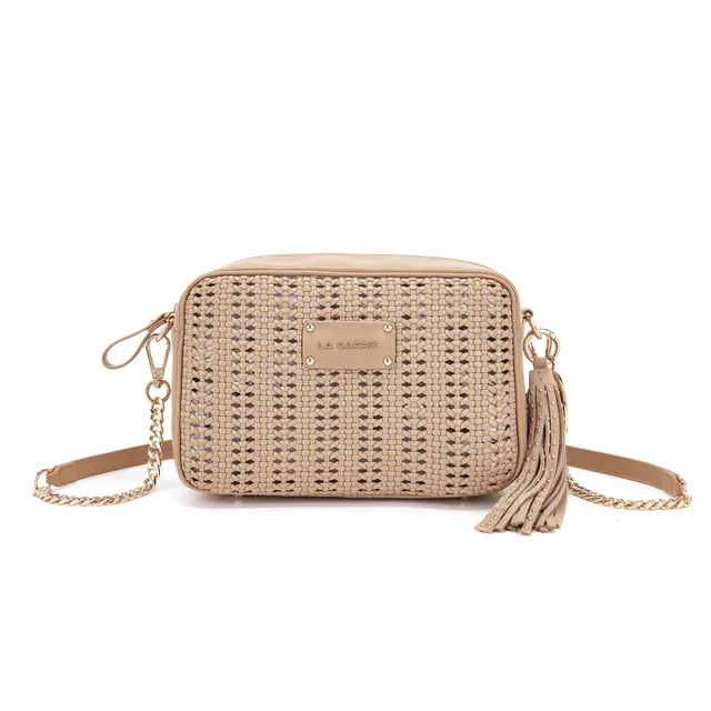 La Carrie Woven sac bandoulière BEIGE tressé verni