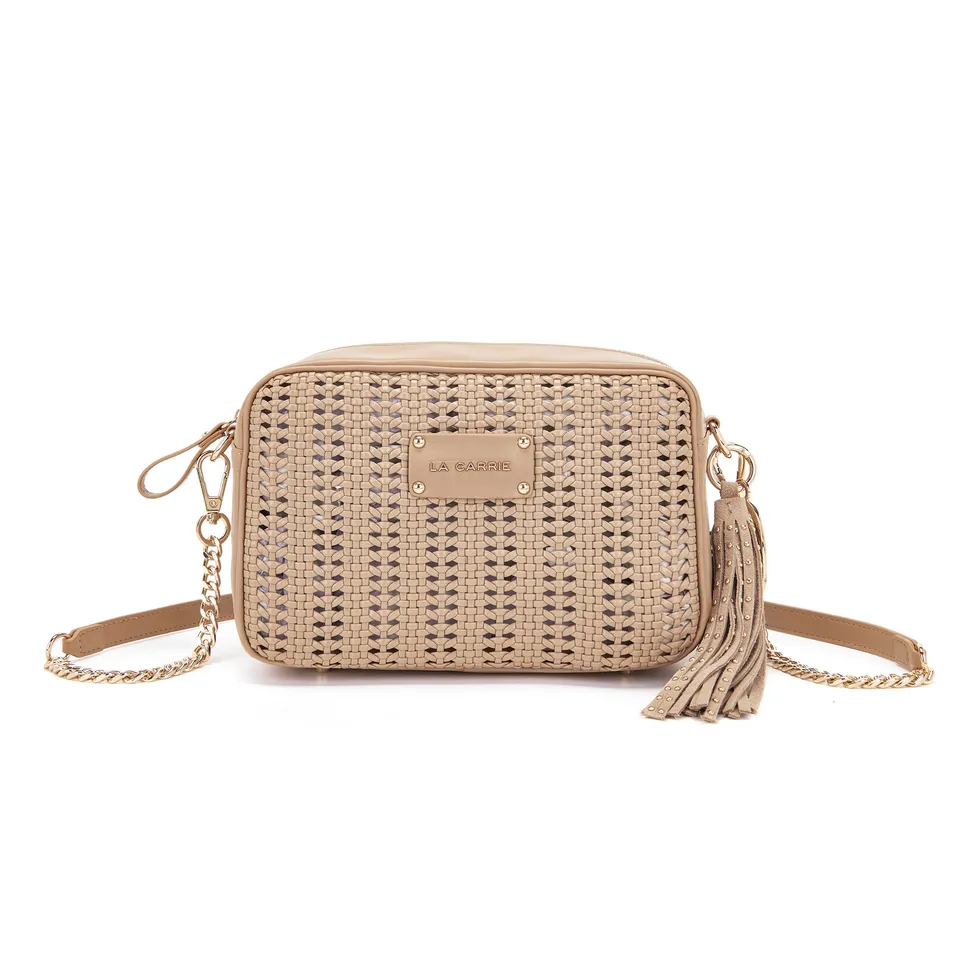 La Carrie Woven sac bandoulière BEIGE tressé verni