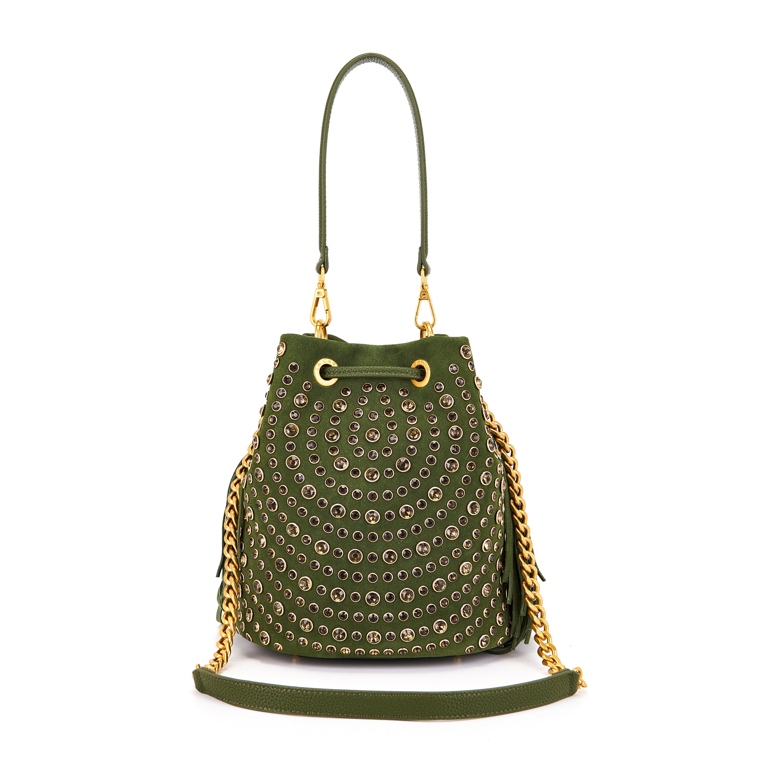 La Carrie Andromeda sac seau cuir vert 26x19x28 strass