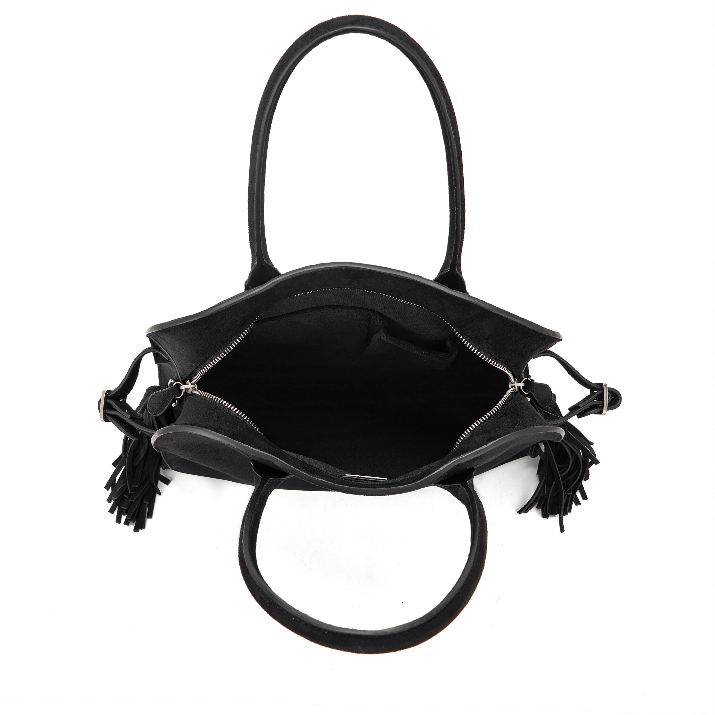 La Carrie Aztec sac shopping suède noir 35x16x29 cm clous