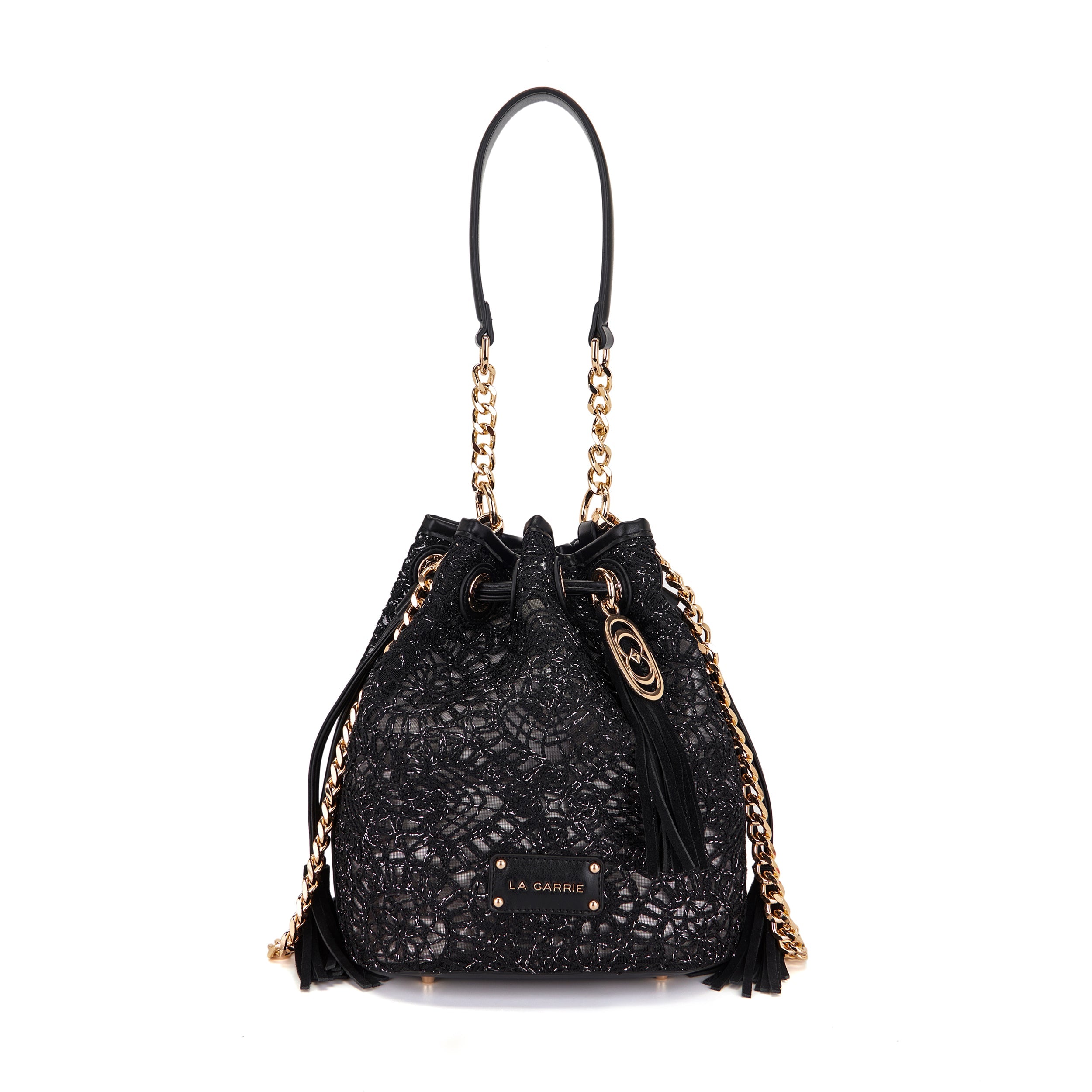 La Carrie Versailles Sac Seau Noir Brodé Tressé 24x17x26 cm