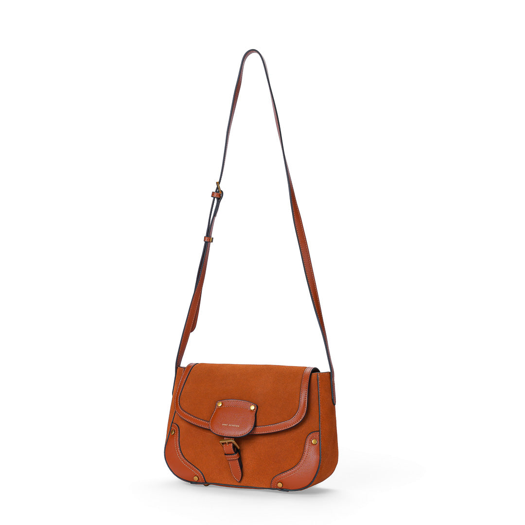 MAC ALYSTER LANORA sac rabat cuir Daim Cognac