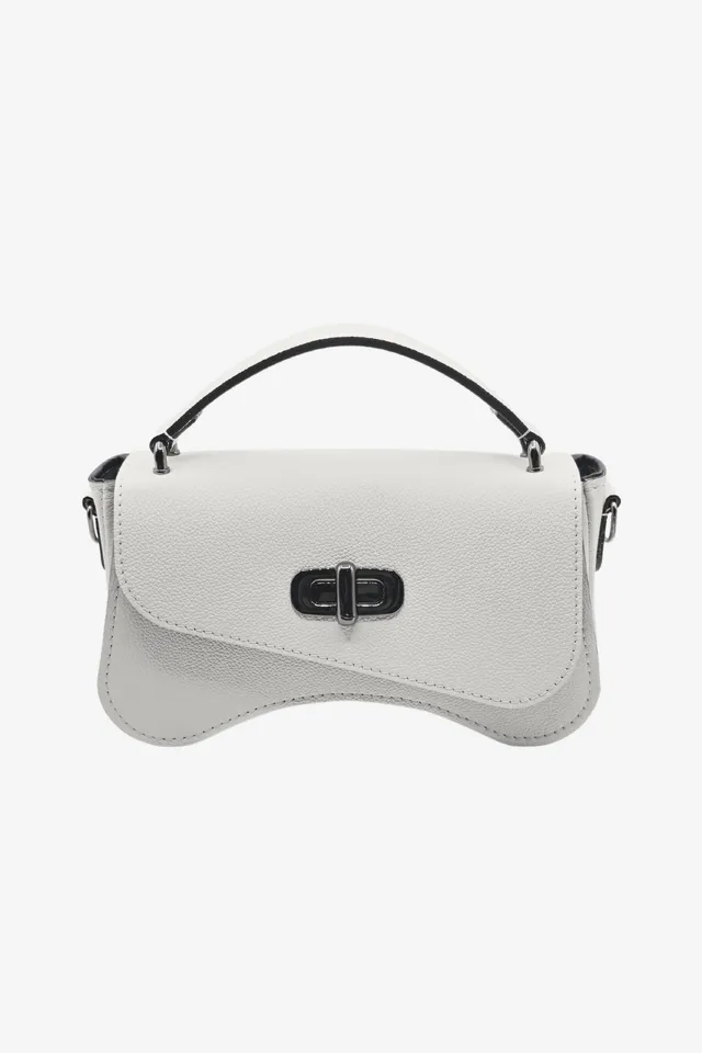 Nodie's L'Iconique Blanc Grainé Sac Baguette Cuir