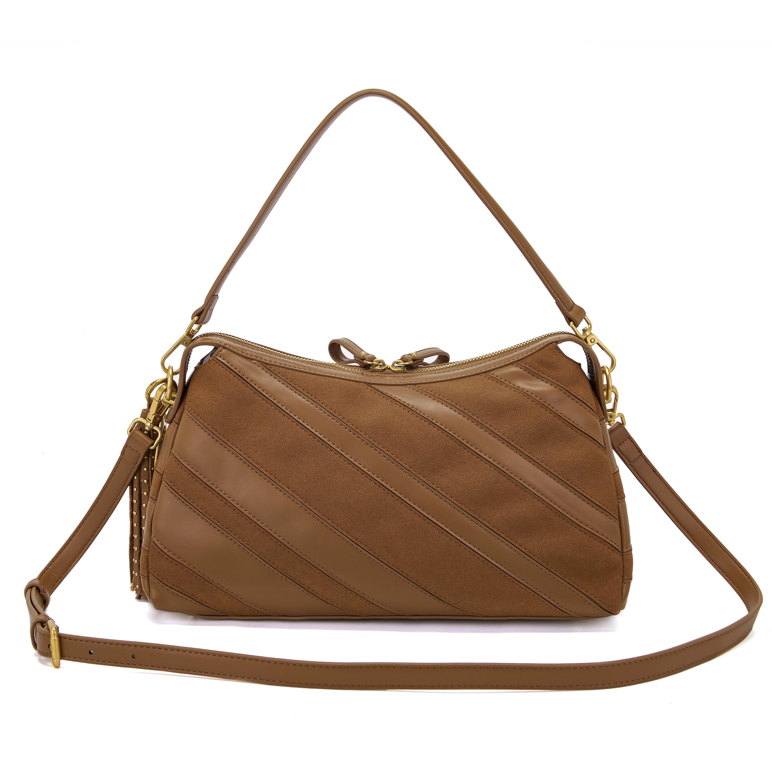 La Carrie Stripes sac épaule marron 34x12x20 cm rayures