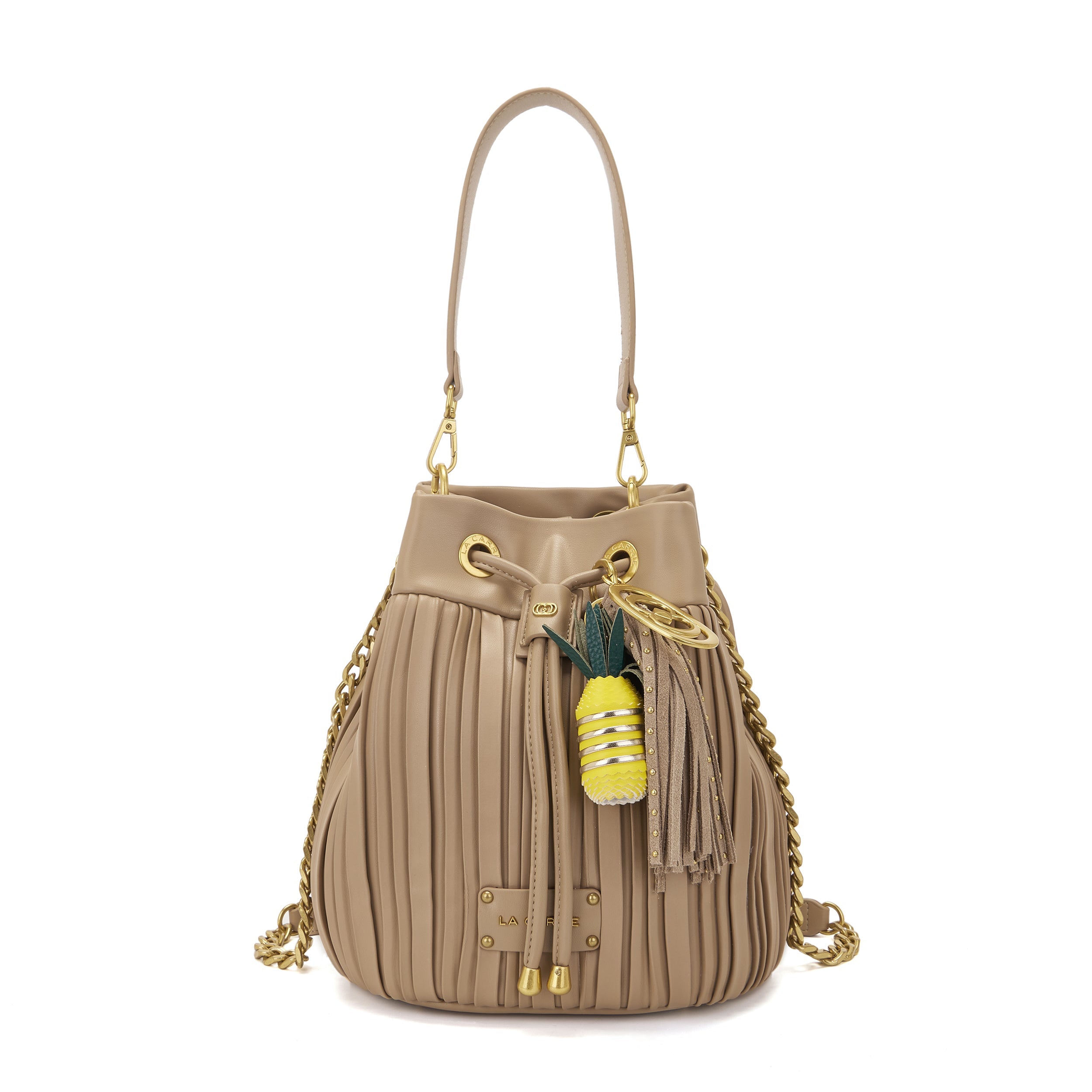 La Carrie Plissé sac seau beige PU 26x19x28 cm