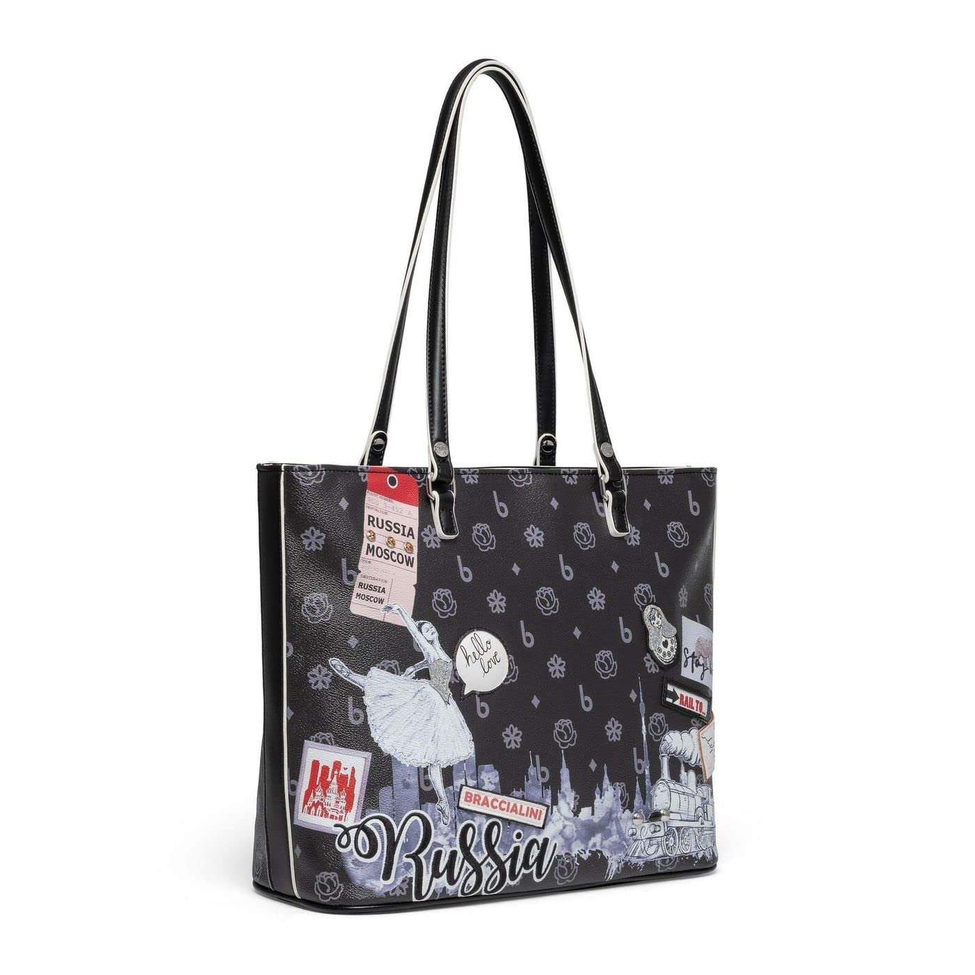 Braccialini Cartoline BS22BR15 sac shopper noir Russie