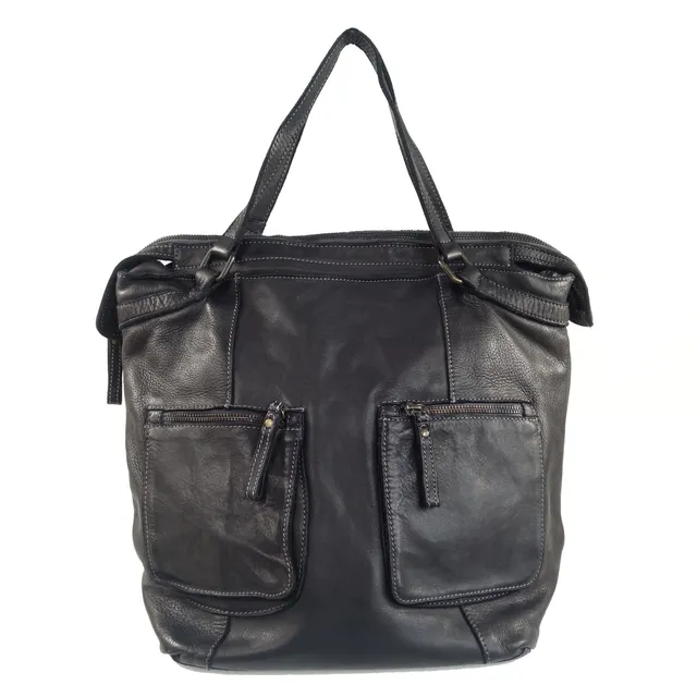Collection Esprit Cuir WALLY sac cabas cuir noir vintage shopping