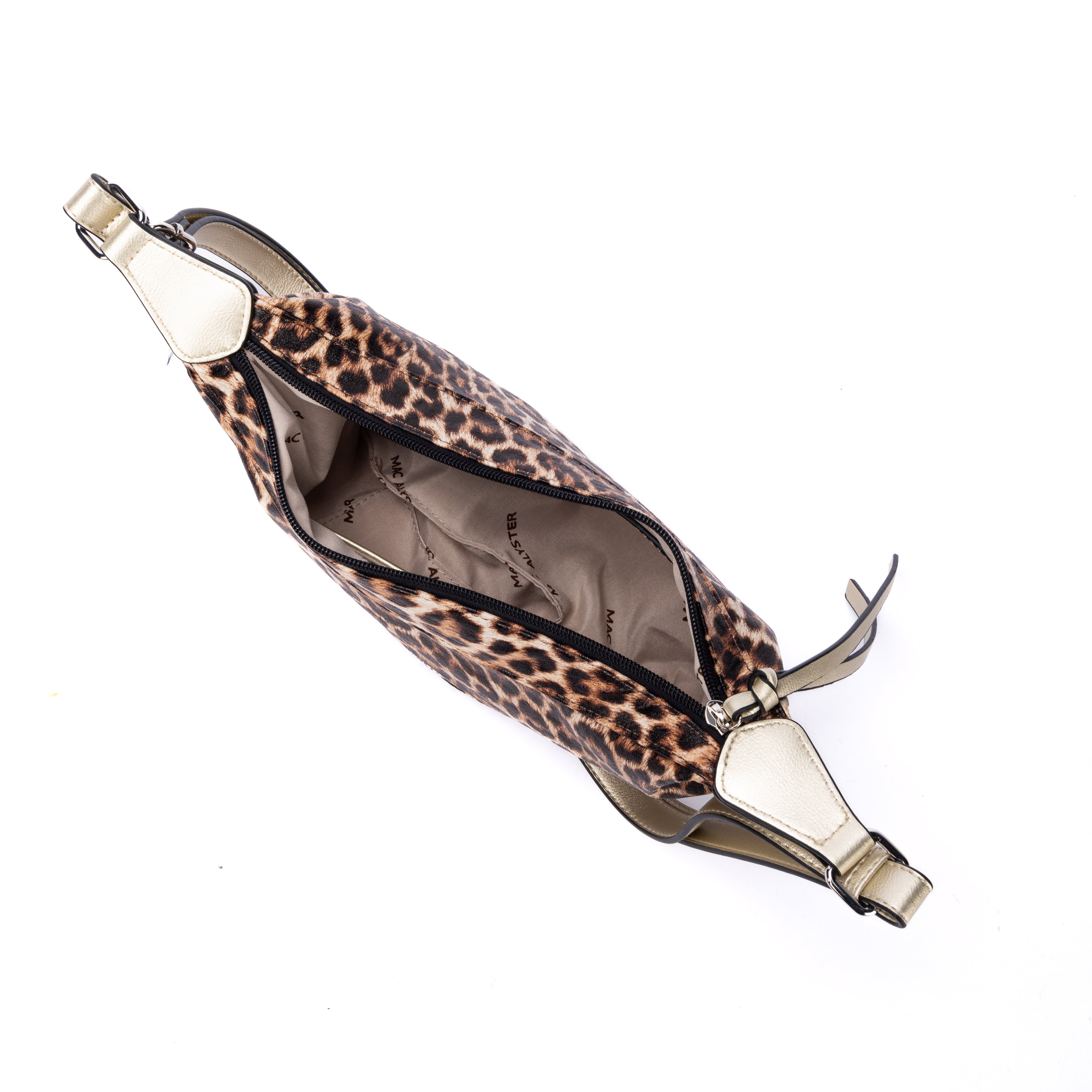 MAC ALYSTER CAPSULE LEOPARD Sac demi-lune Doré imprimé