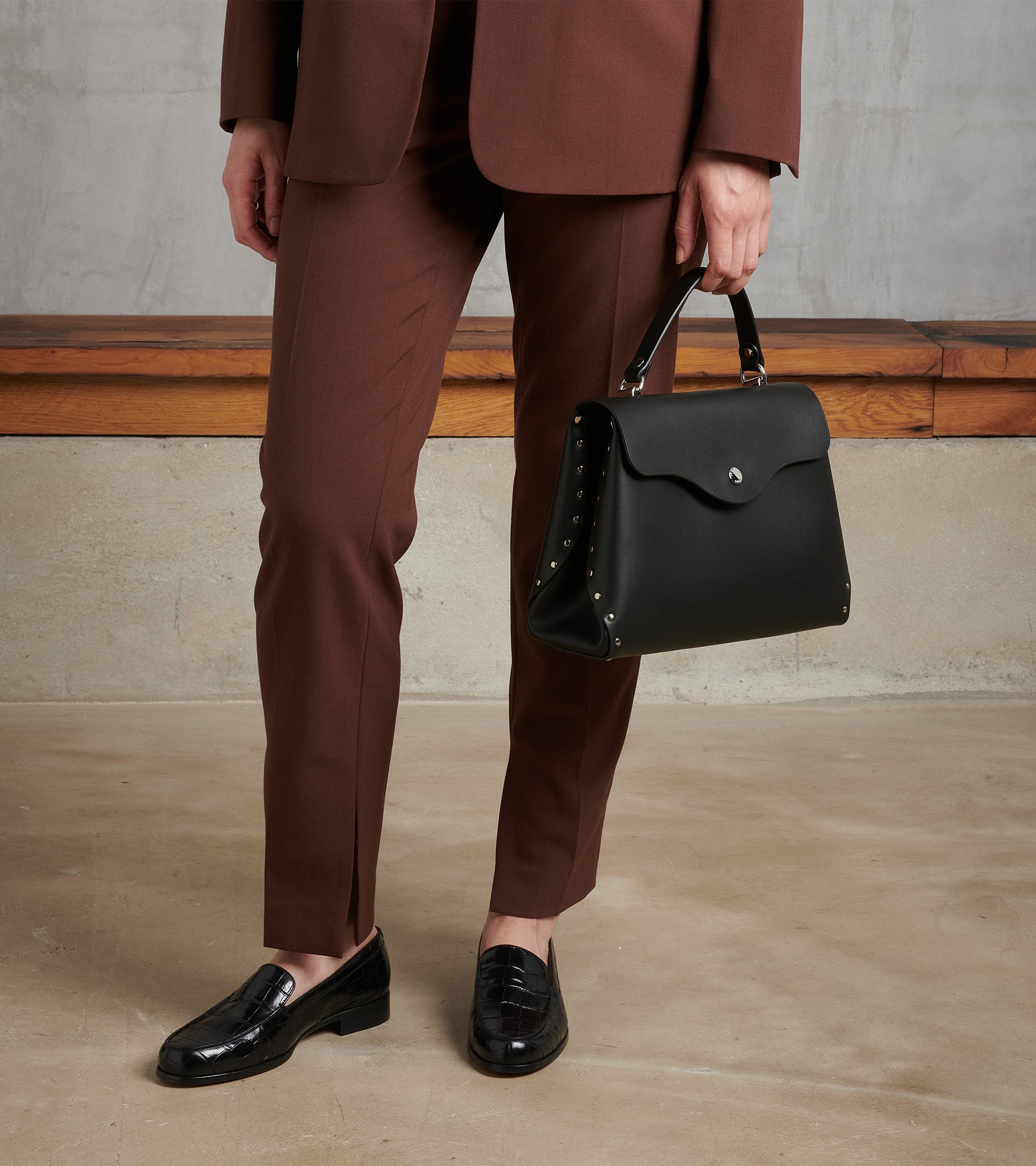 Le Tanneur Sans Couture sac à main cuir lisse noir