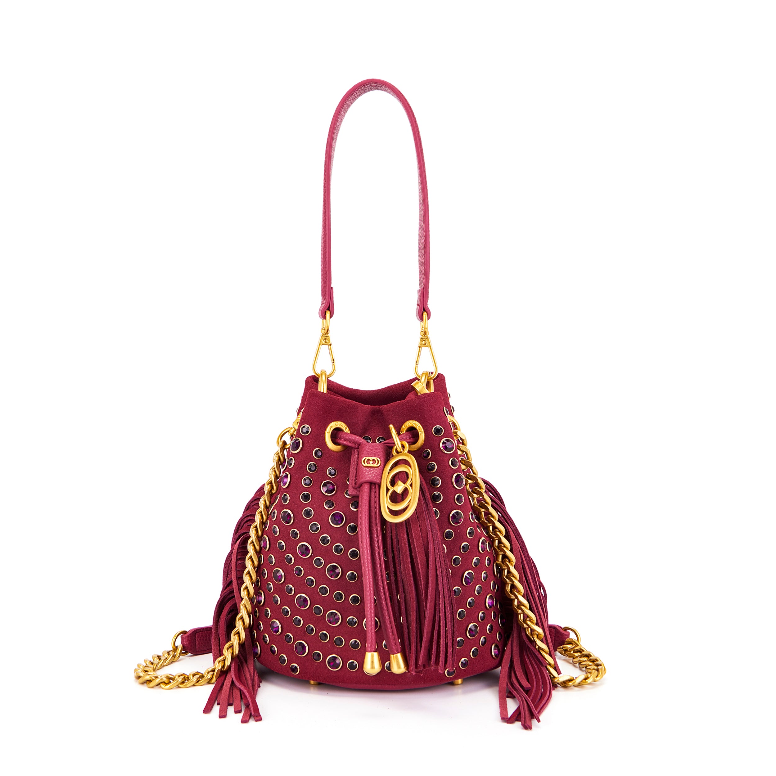 La Carrie Andromeda sac seau bordeaux cuir strass