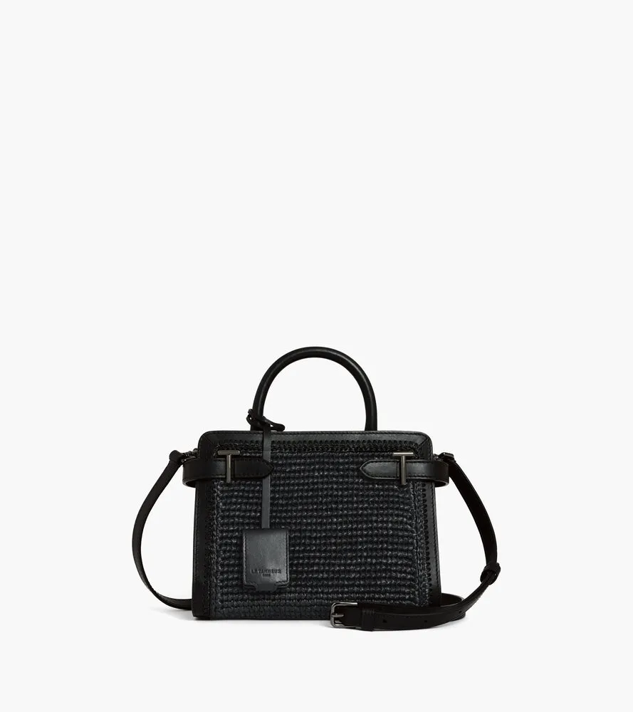 Le Tanneur Emilie petit sac à main raphia cuir lisse noir