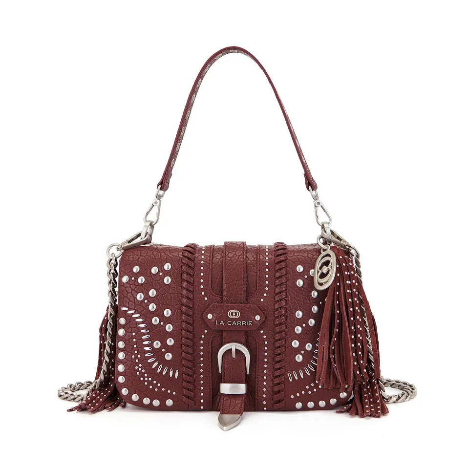 La Carrie Isabel Moterrey sac bandoulière bordeaux clouté