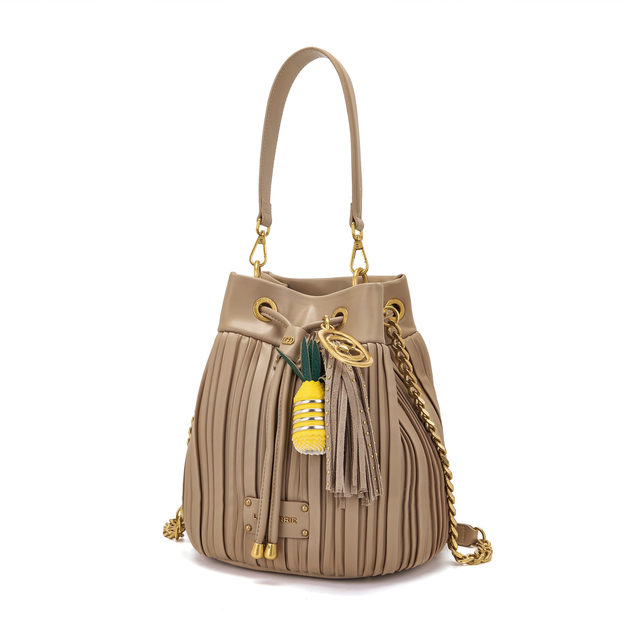 La Carrie Plissé sac seau beige PU 26x19x28 cm