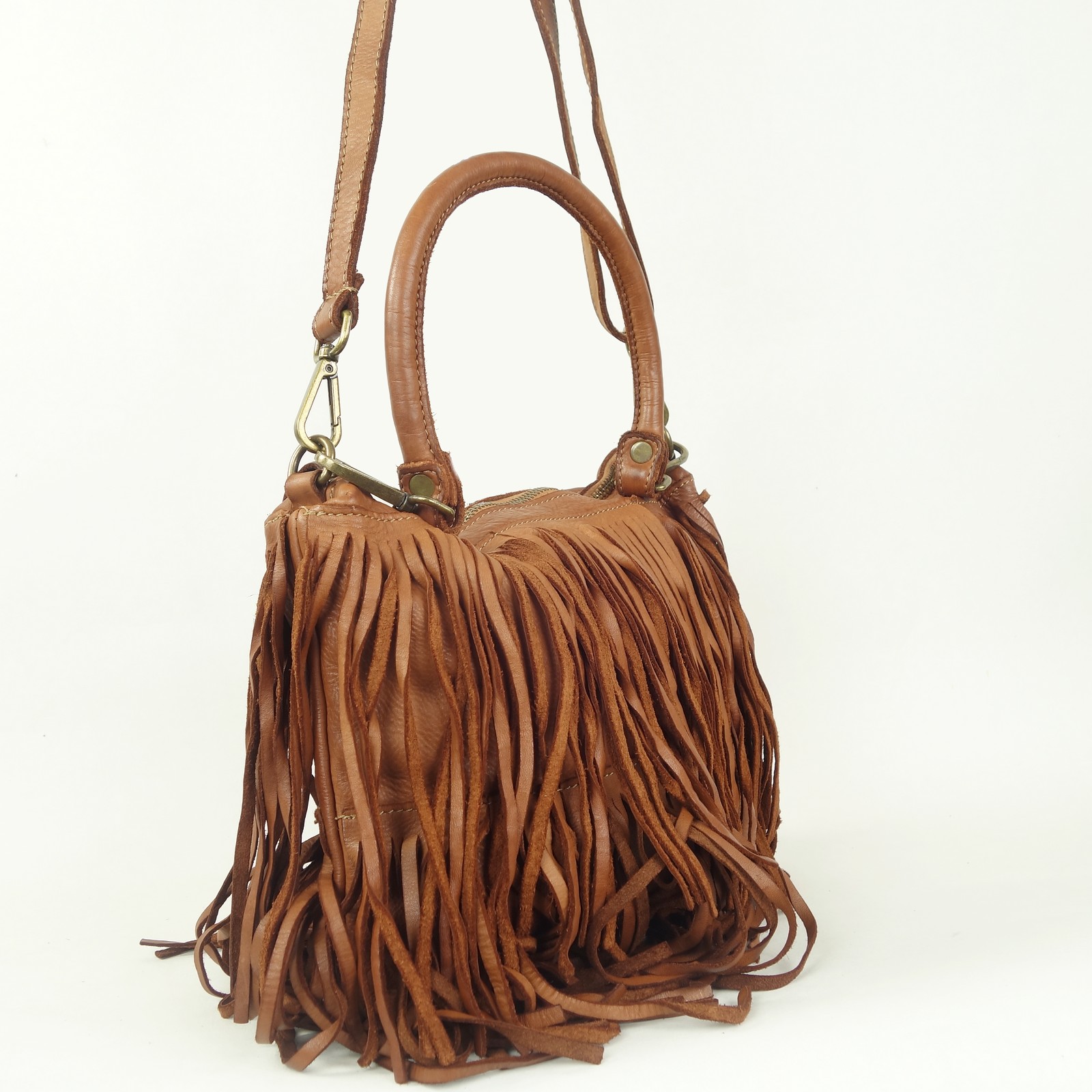 Esprit Cuir Pia sac bandoulière franges cuir camel