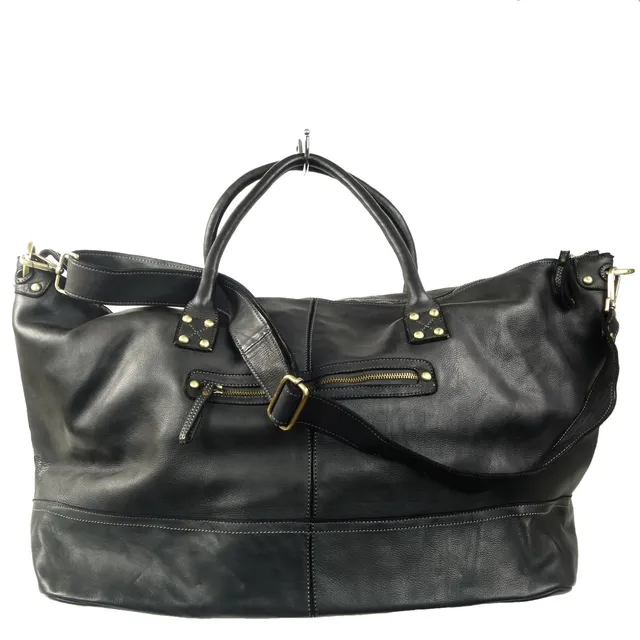 Collection Esprit Cuir LORENZO sac voyage cuir noir 48h