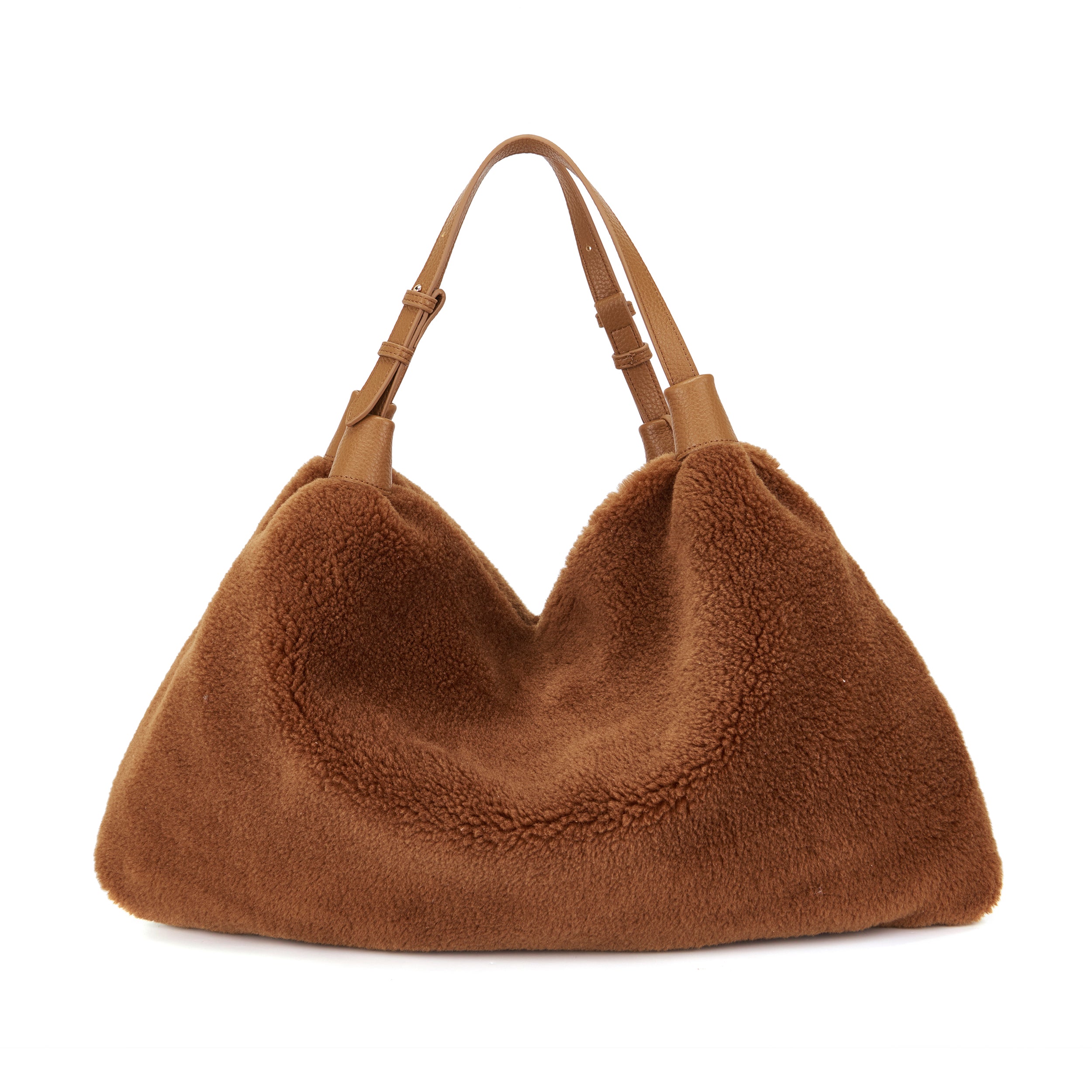 La Carrie Teddy sac shopping fourrure marron 56x02x32 cm