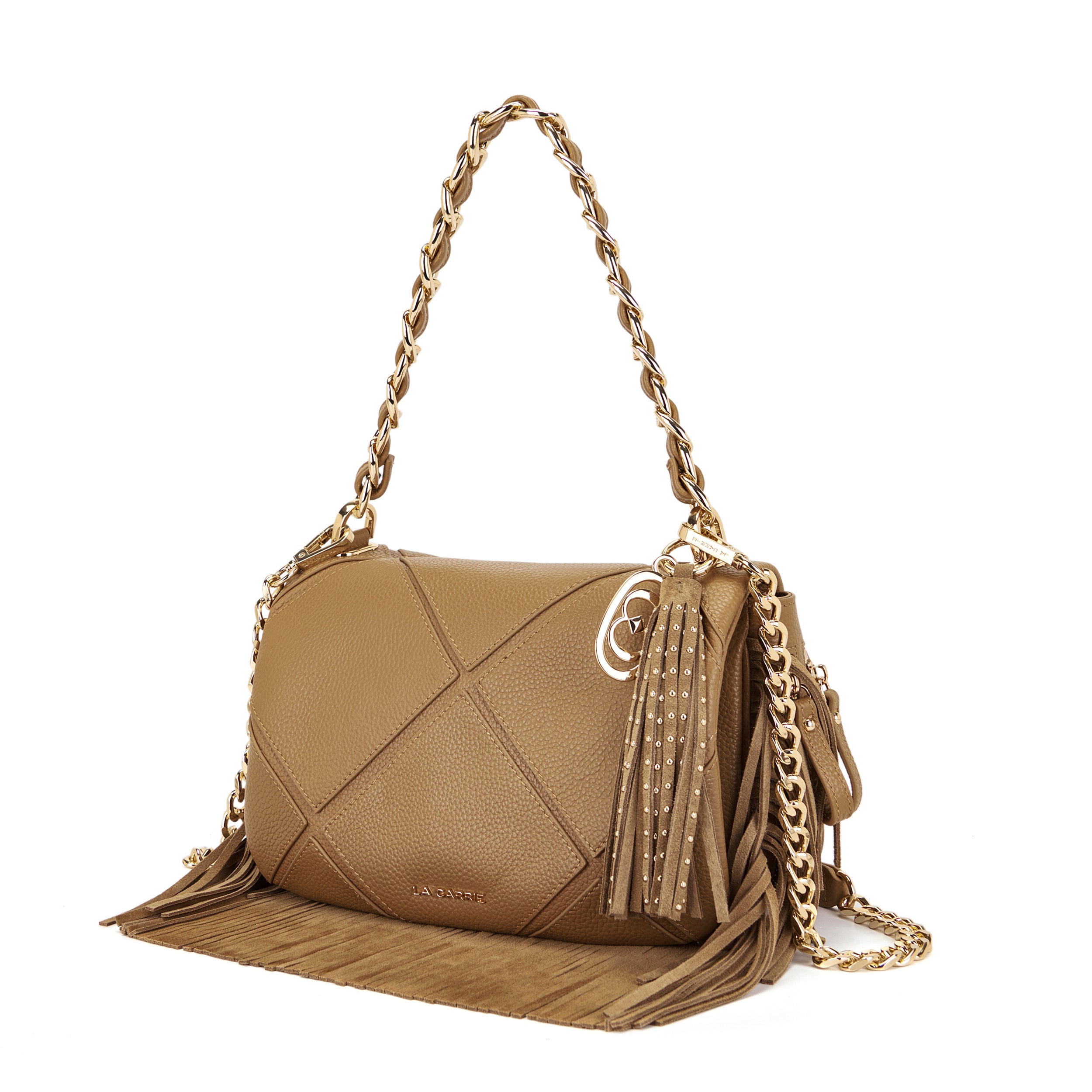 La Carrie Bag Isabel sac bandoulière cuir camel chaîne