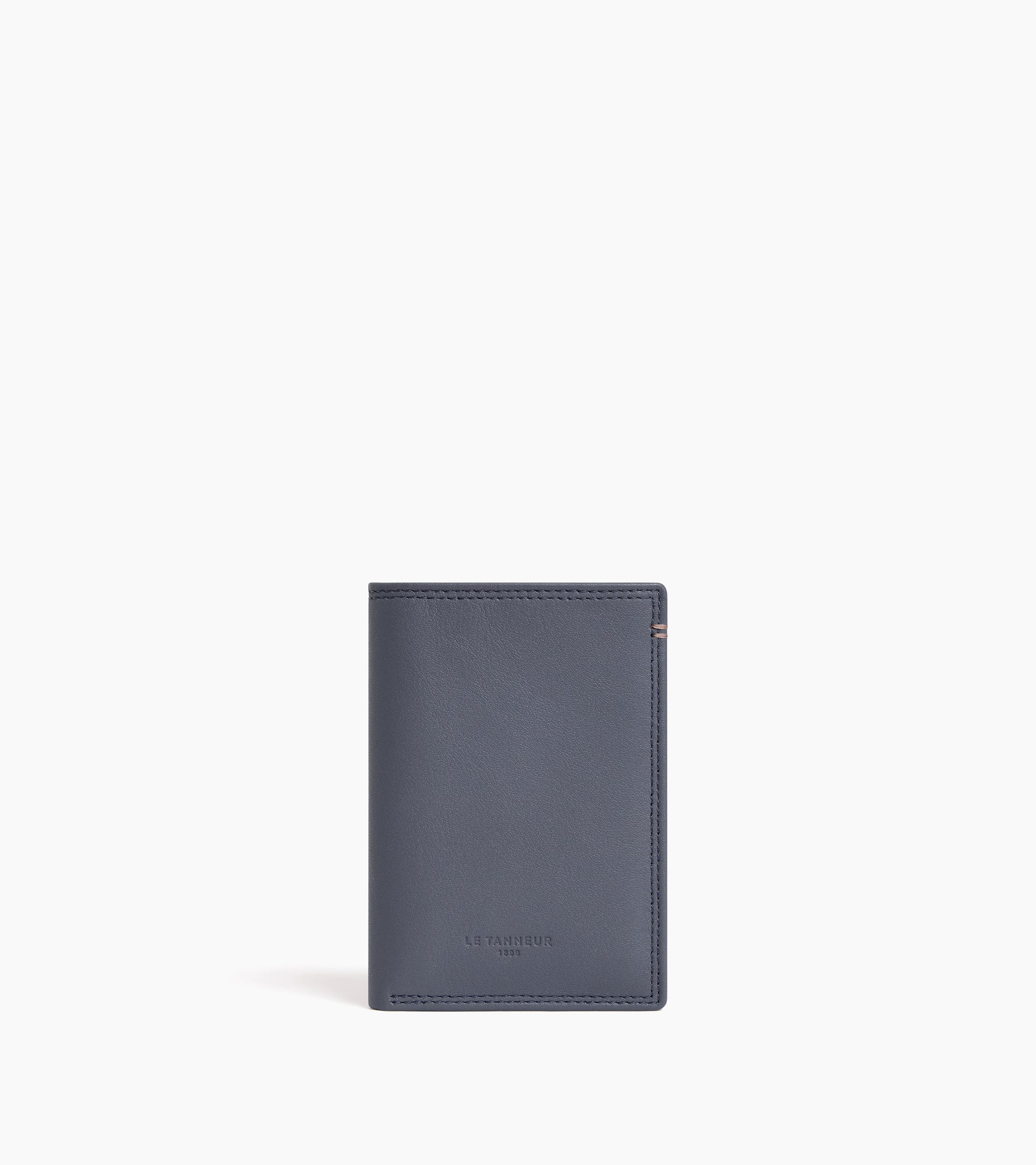 Le Tanneur Martin porte-cartes cuir vertical bleu acier