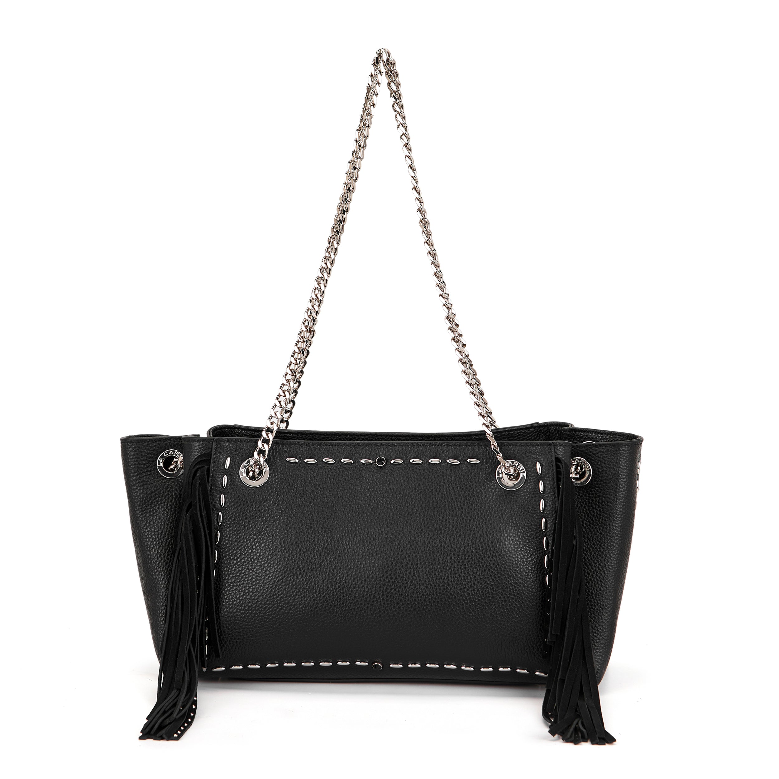 La Carrie Rock sac shopping cuir noir chaîne