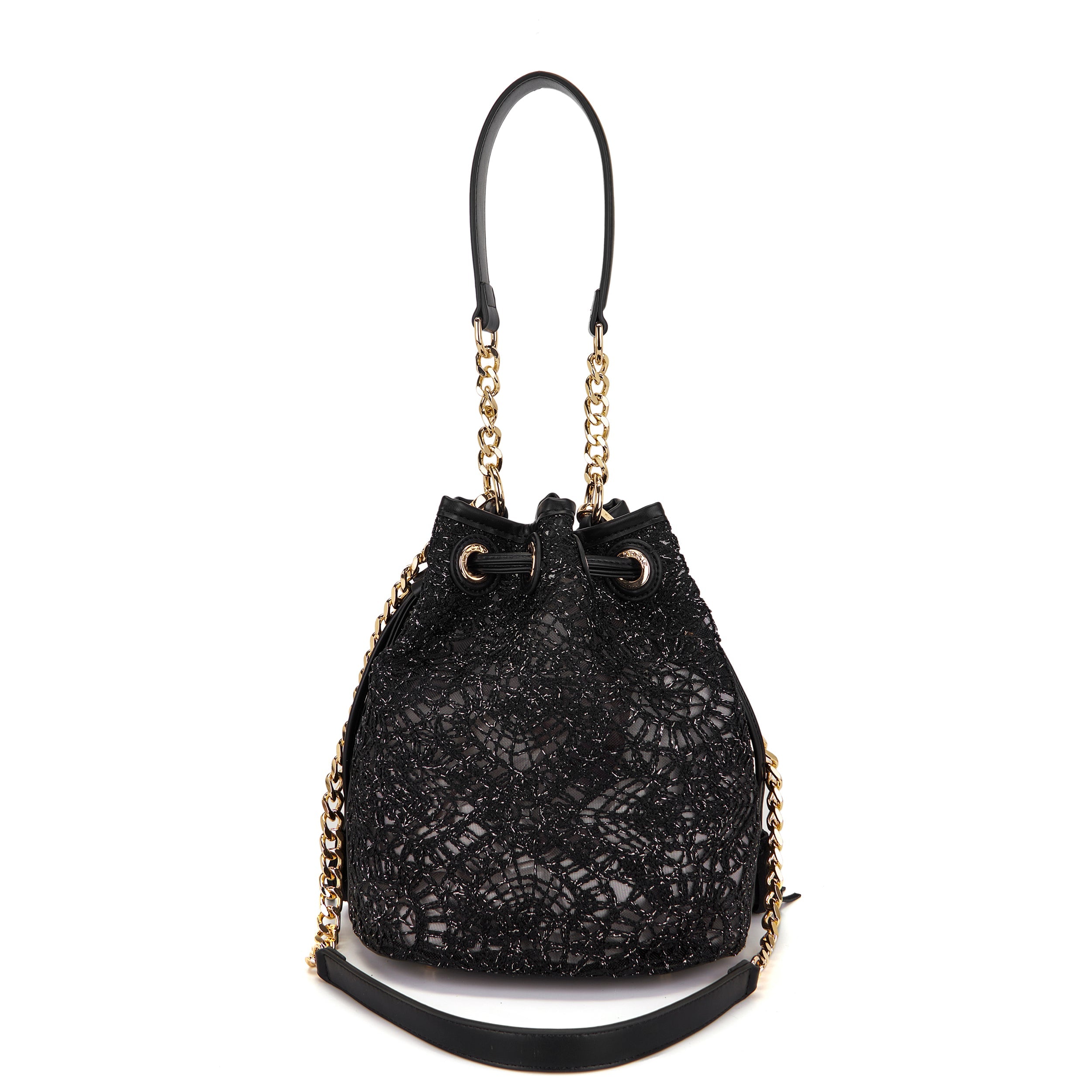 La Carrie Versailles Sac Seau Noir Brodé Tressé 24x17x26 cm