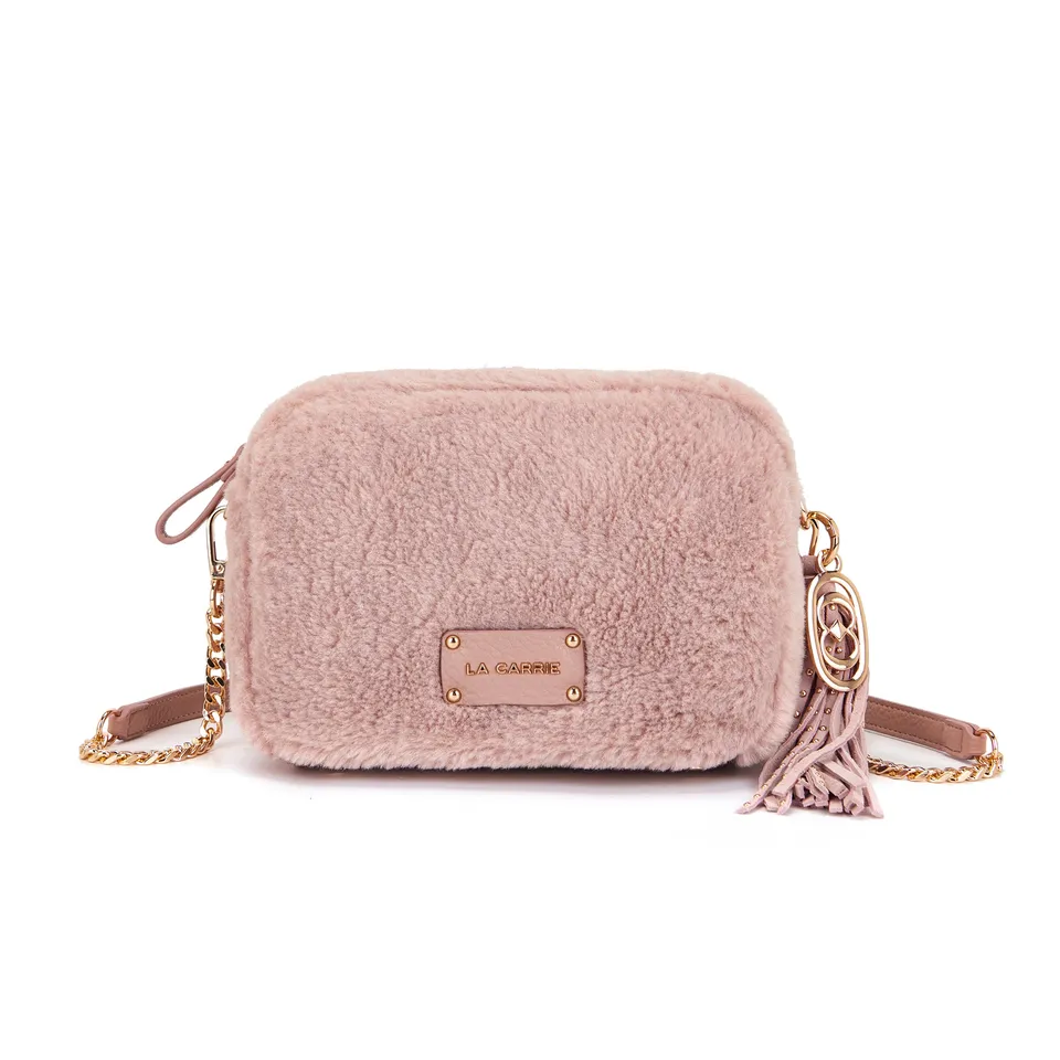 La Carrie Teddy sac épaule rose 23 cm fourrure chaîne