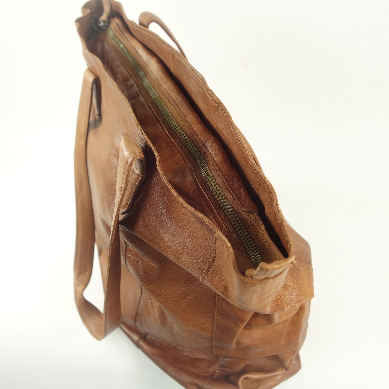 Collection Esprit Cuir Jemma cabas cuir marron zippé