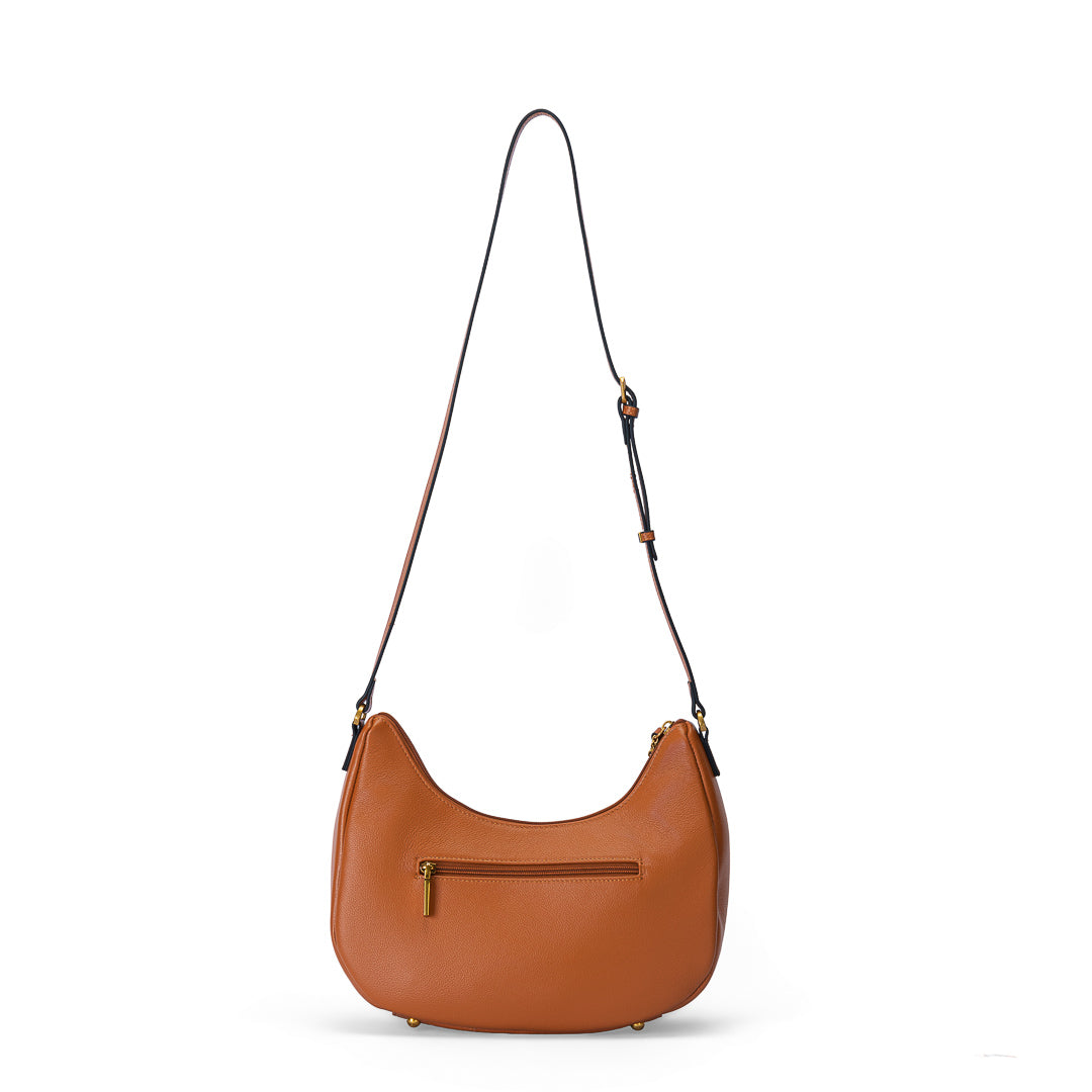 MAC ALYSTER INES sac cuir cognac demi-lune travers 32 cm