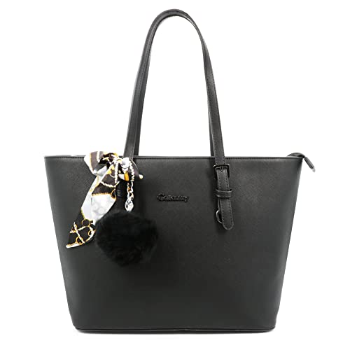 Gallantry Sacs Cabas Tote Bag Saffiano Noir Pompon Format A4