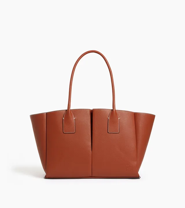 Le Tanneur Elena grand sac cabas cuir grainé acajou