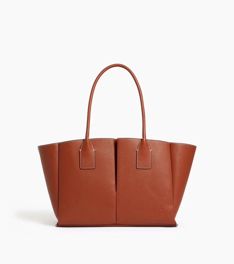 Le Tanneur Elena grand sac cabas cuir grainé acajou