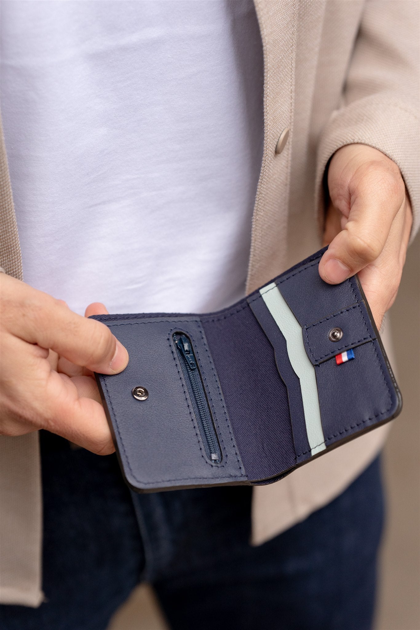Nodie's Arsène portefeuille bleu marine vert cuir
