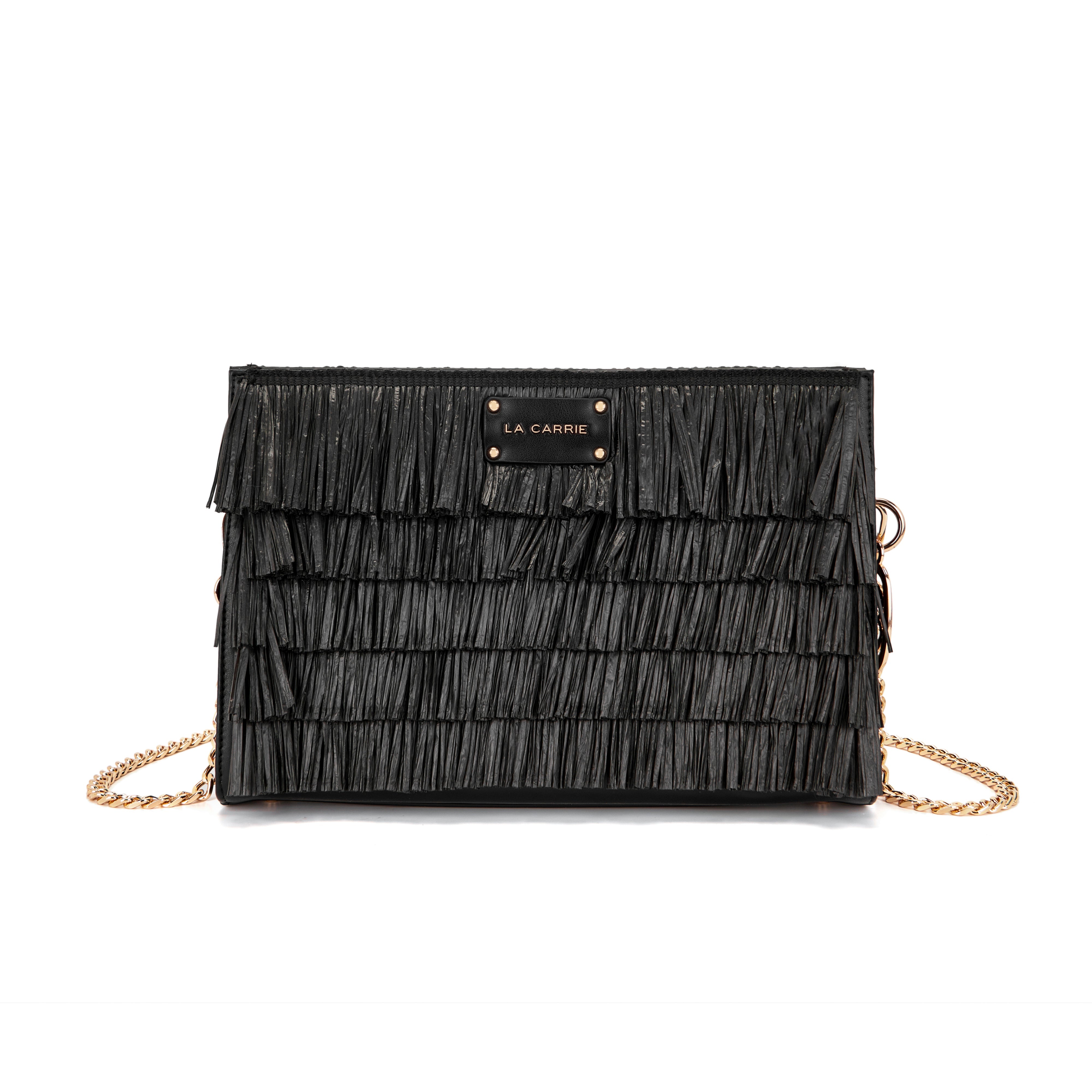 La Carrie Sunflower pochette raffia black 30x9x20 cm