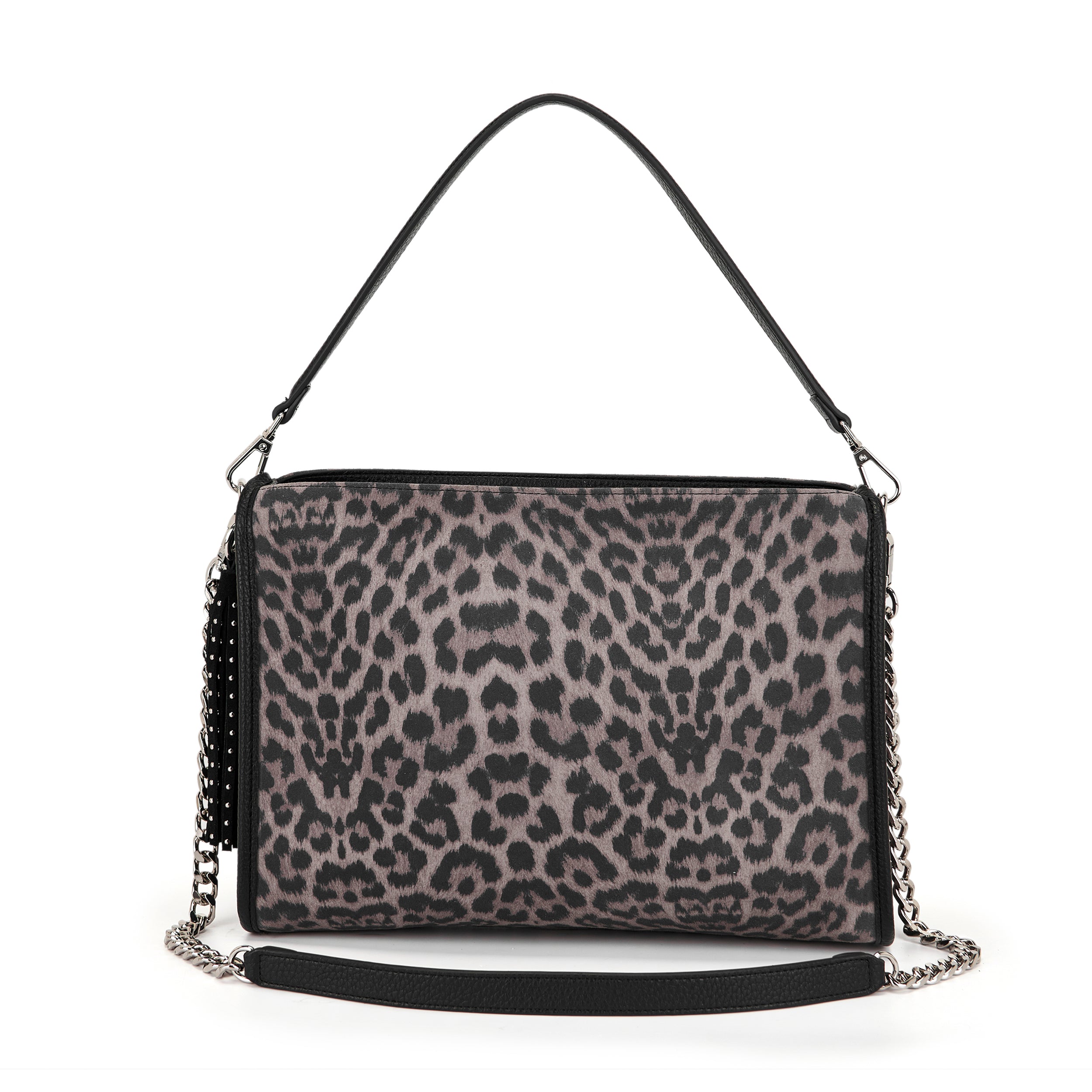 La Carrie Lio sac bandoulière gris 34x11x23 suède léopard