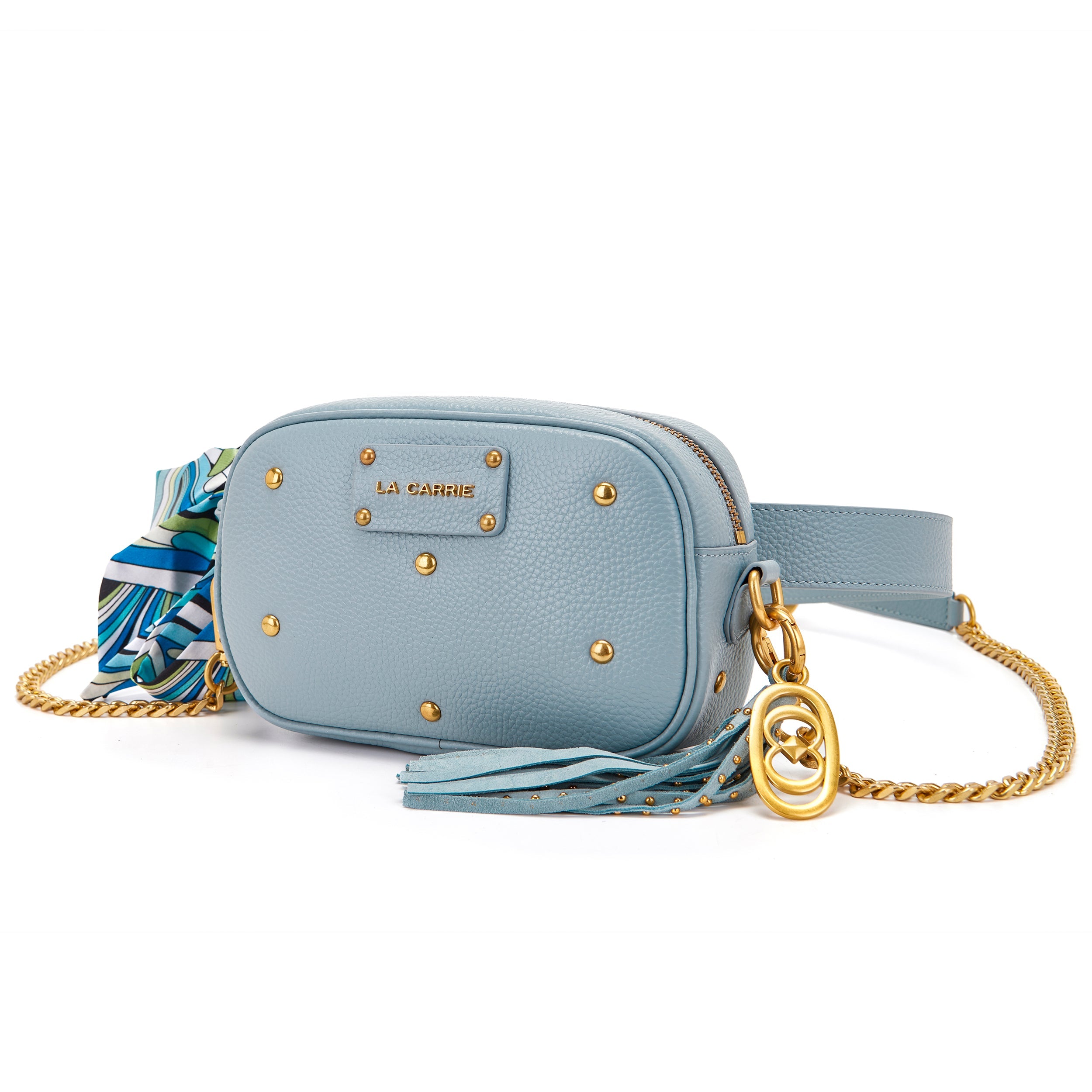 La Carrie Fourlard sac banane bleu ciel cuir