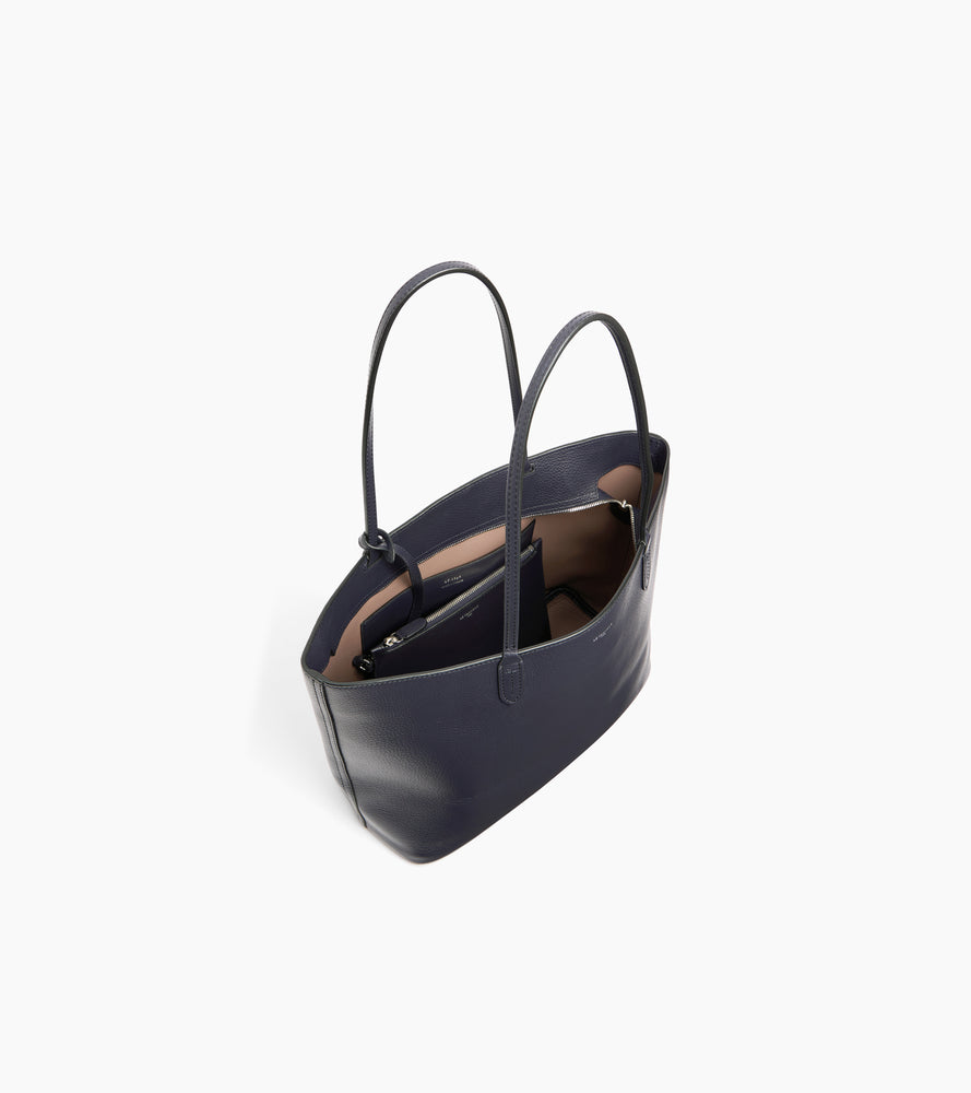 Le Tanneur Louise grand sac cabas cuir grainé bleu zippé