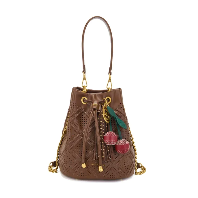La Carrie Labyrinth sac seau cuir marron 26x19x18cm
